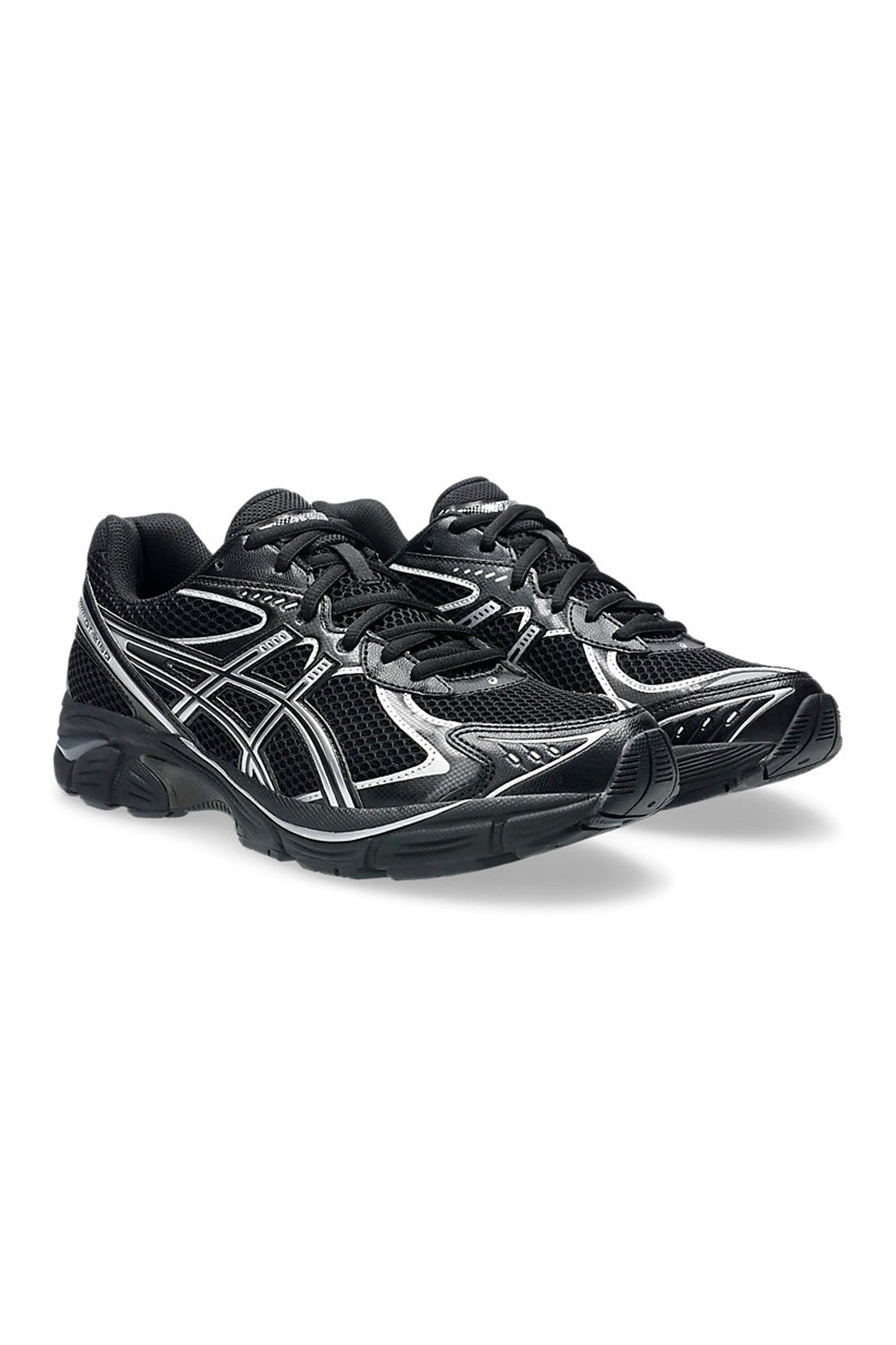 Asics GT-2160 black and pure silver - full lateral view showing industrial aesthetic