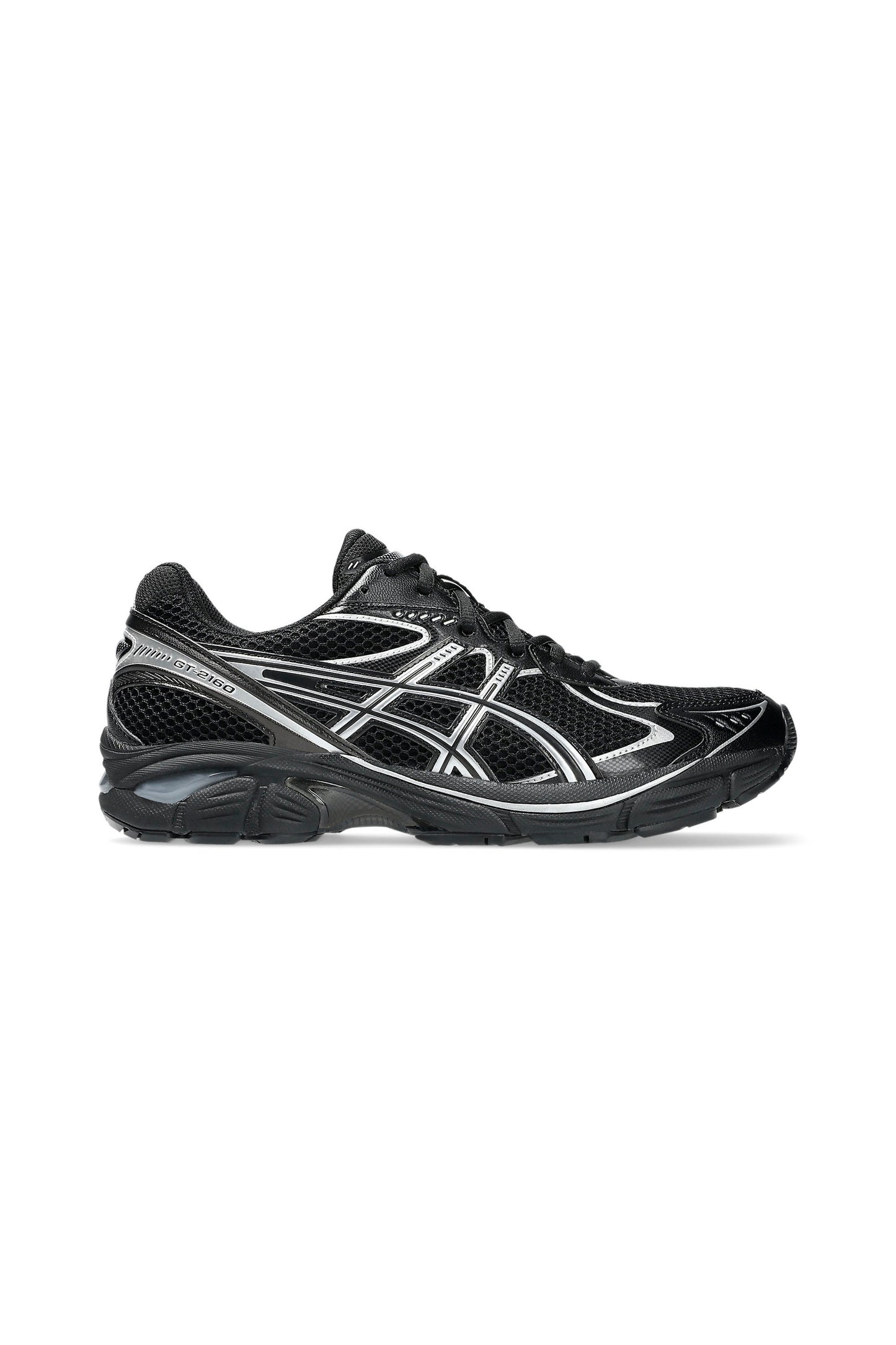 Asics GT-2160 black pure silver men's sneakers - side profile showing wave-like forefoot design