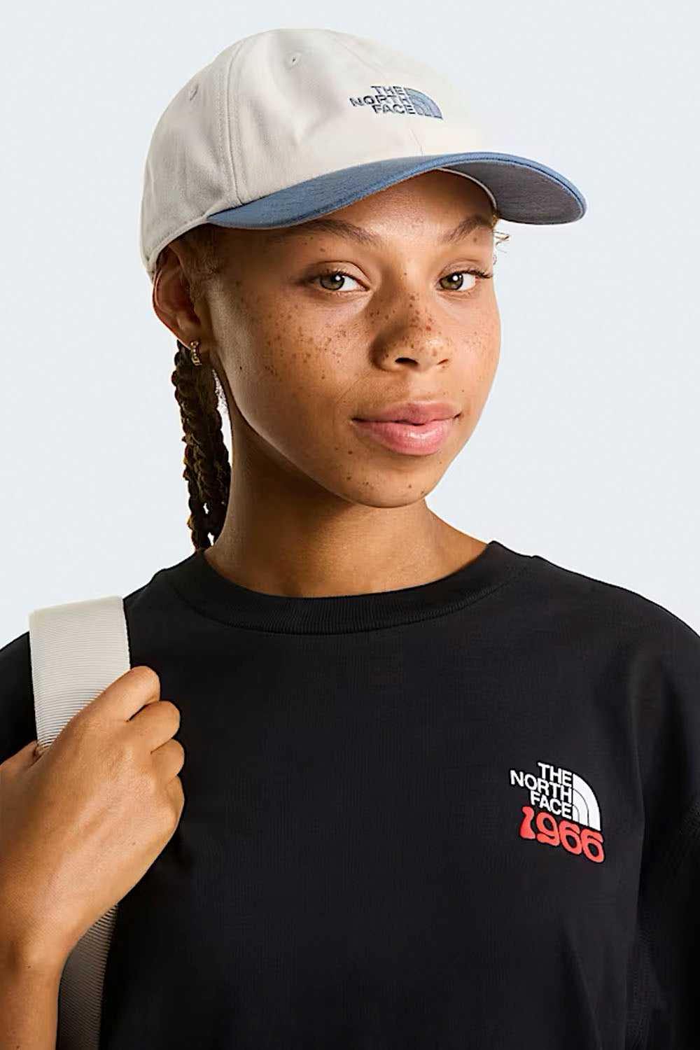 The North Face Roomy Norm Hat in Granite Grey and White — relaxed fit structured cap with TNF logo, lifestyle surf style
