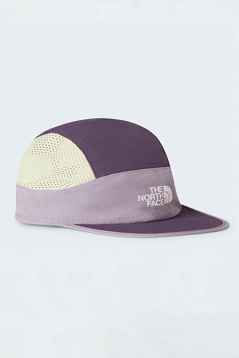 Color-blocked cap with 'The North Face' logo on a light gray background