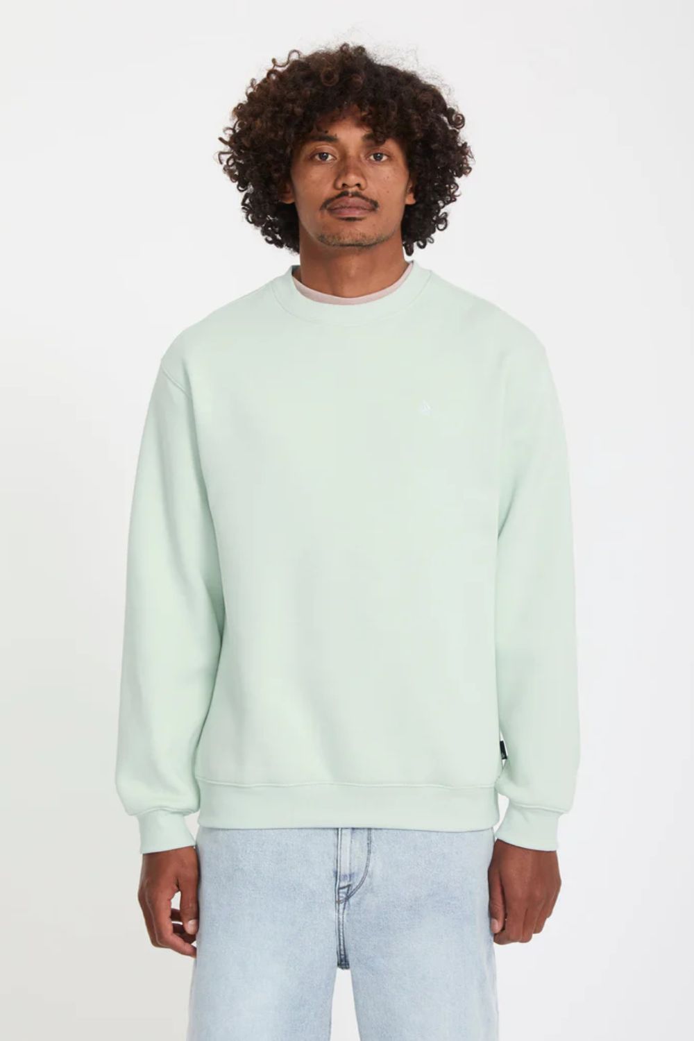 VOLCOM Single Stone Crew pale aqua men's sweatshirt – minimal logo surf lifestyle layering piece


