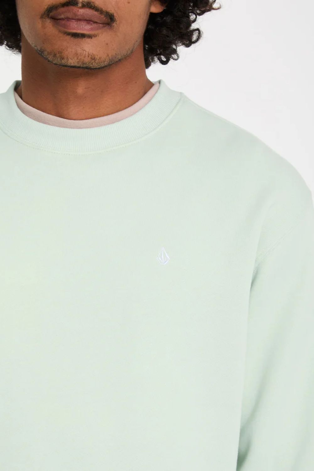 VOLCOM Single Stone Crew pale aqua men's sweatshirt – minimal logo surf lifestyle layering piece
