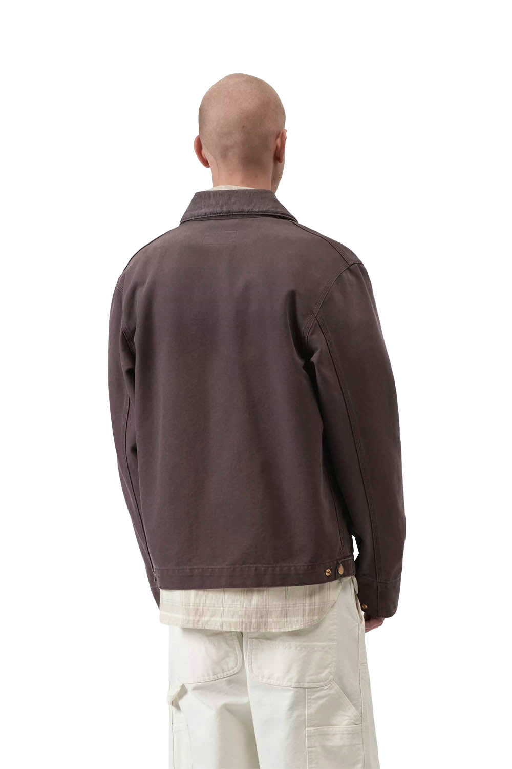 Man wearing a dark brown jacket on a white background