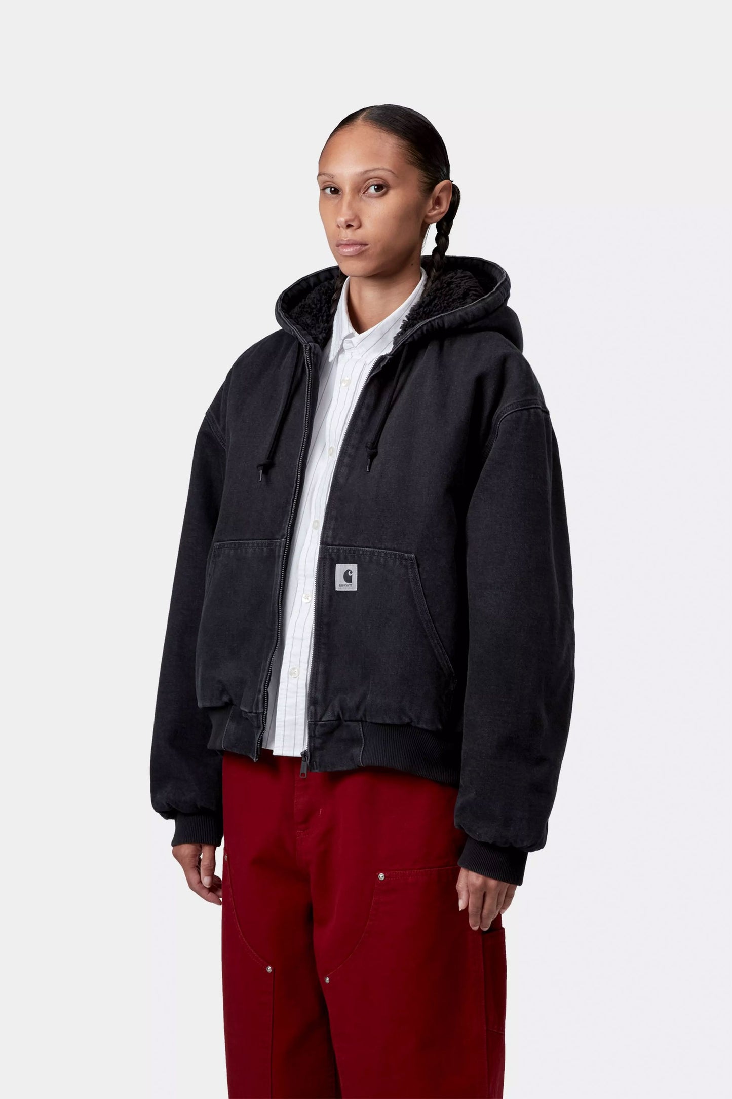 Pukas Surf Shop Carhartt WIP stone washed denim jacket with hood in black