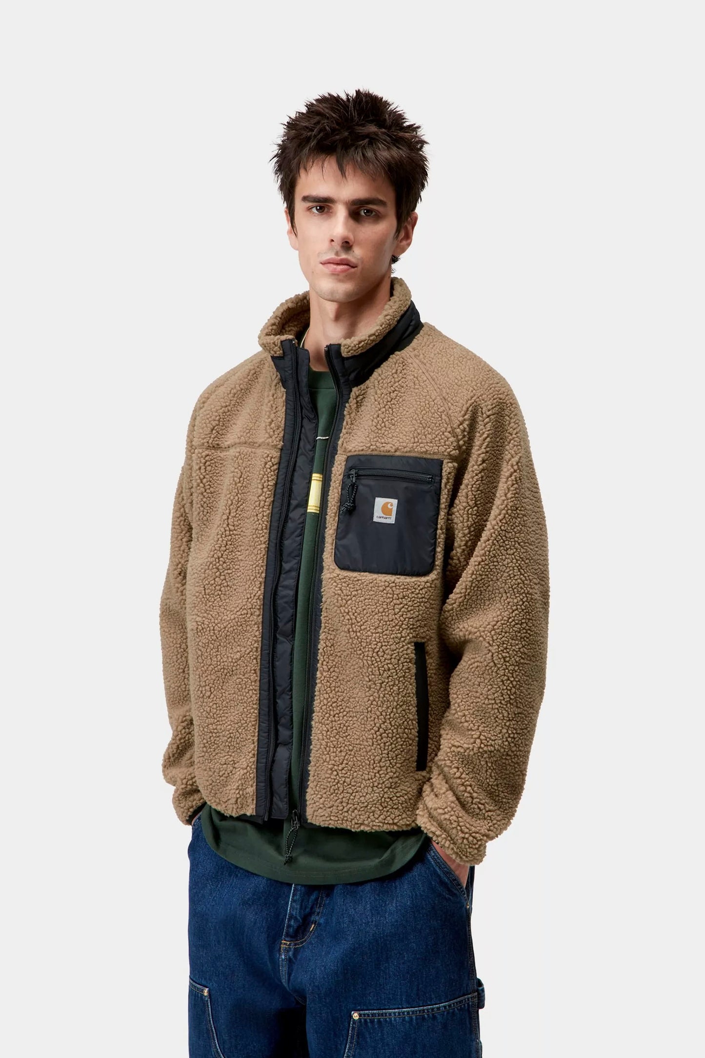 Pukas Surf Shop Carhartt WIP Prentis Liner black fleece jacket with nylon panels workwear style