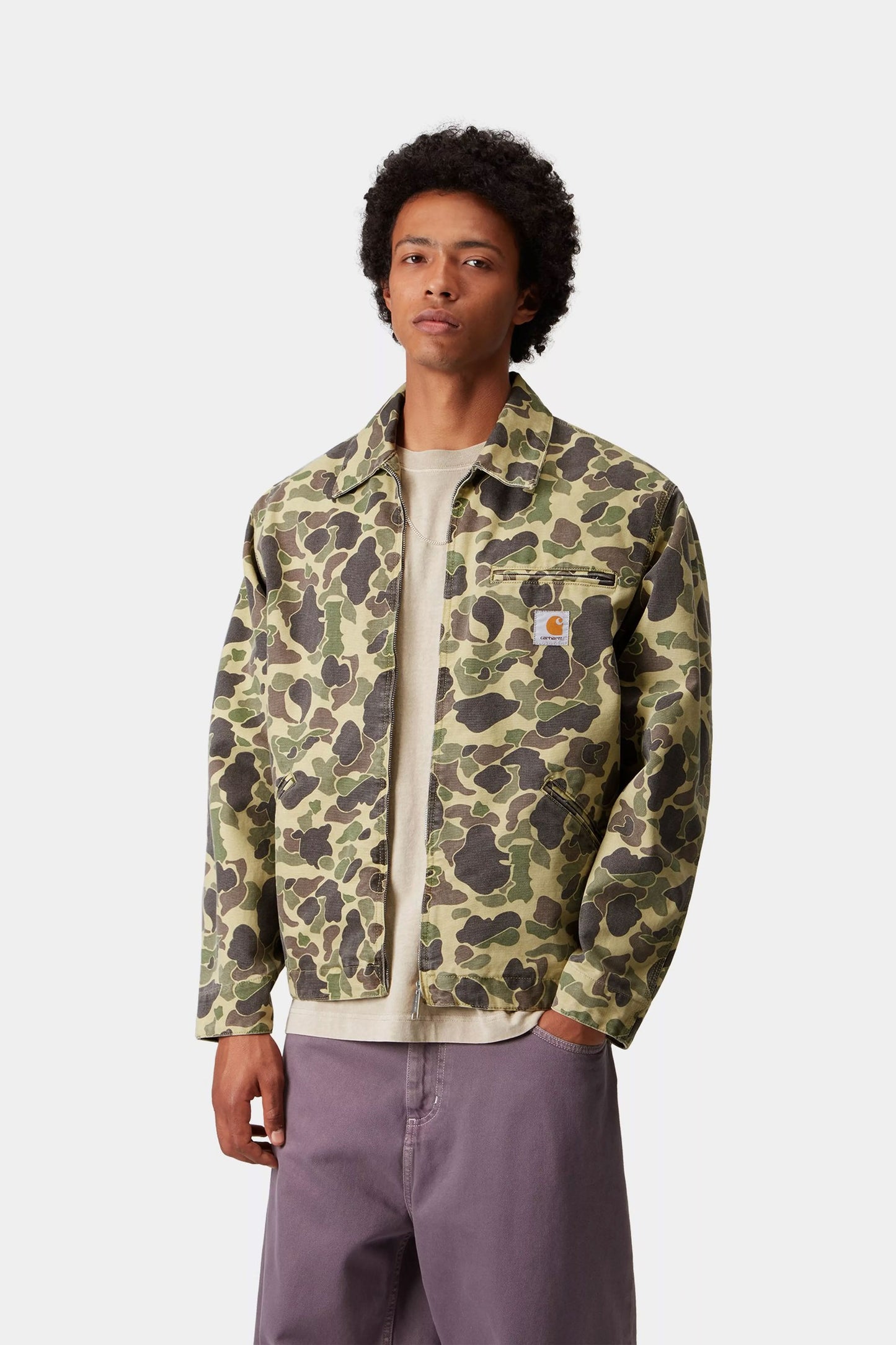 CARHARTT WIP DUCK DETROIT JACKET CAMO DUCK GREEN STONE WASHED L