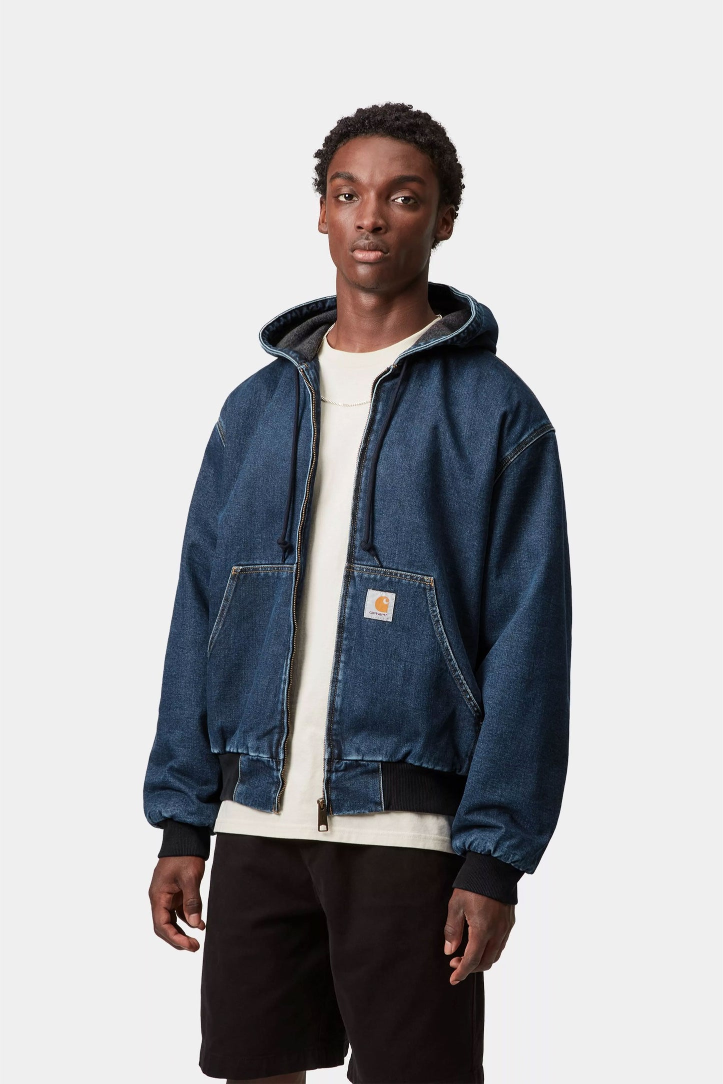 Pukas Surf Shop Carhartt Wip hooded quilted jacket in blue stone washed