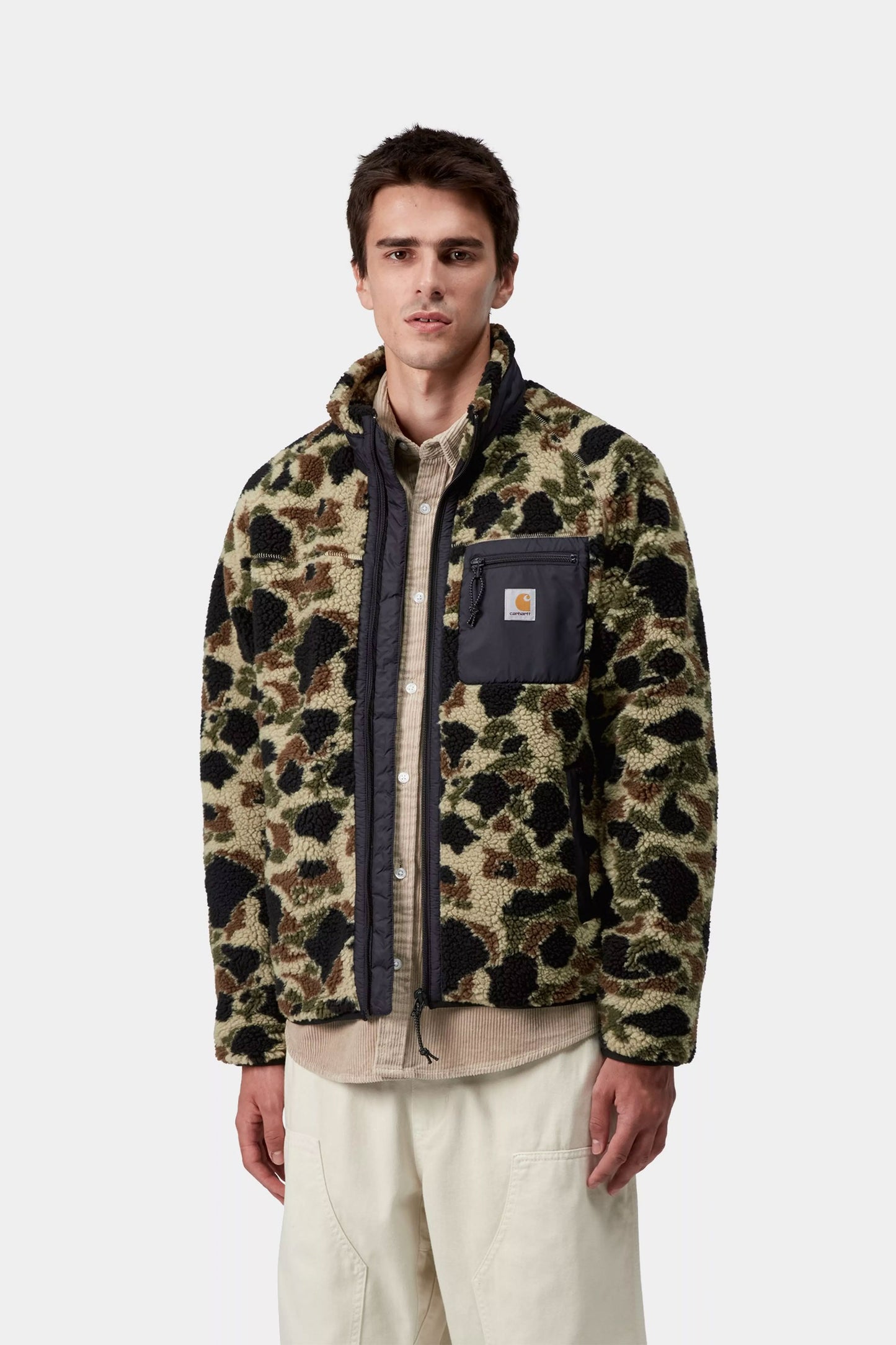 Pukas Surf Shop Carhartt WIP camo duck jacquard fleece liner jacket in green/black