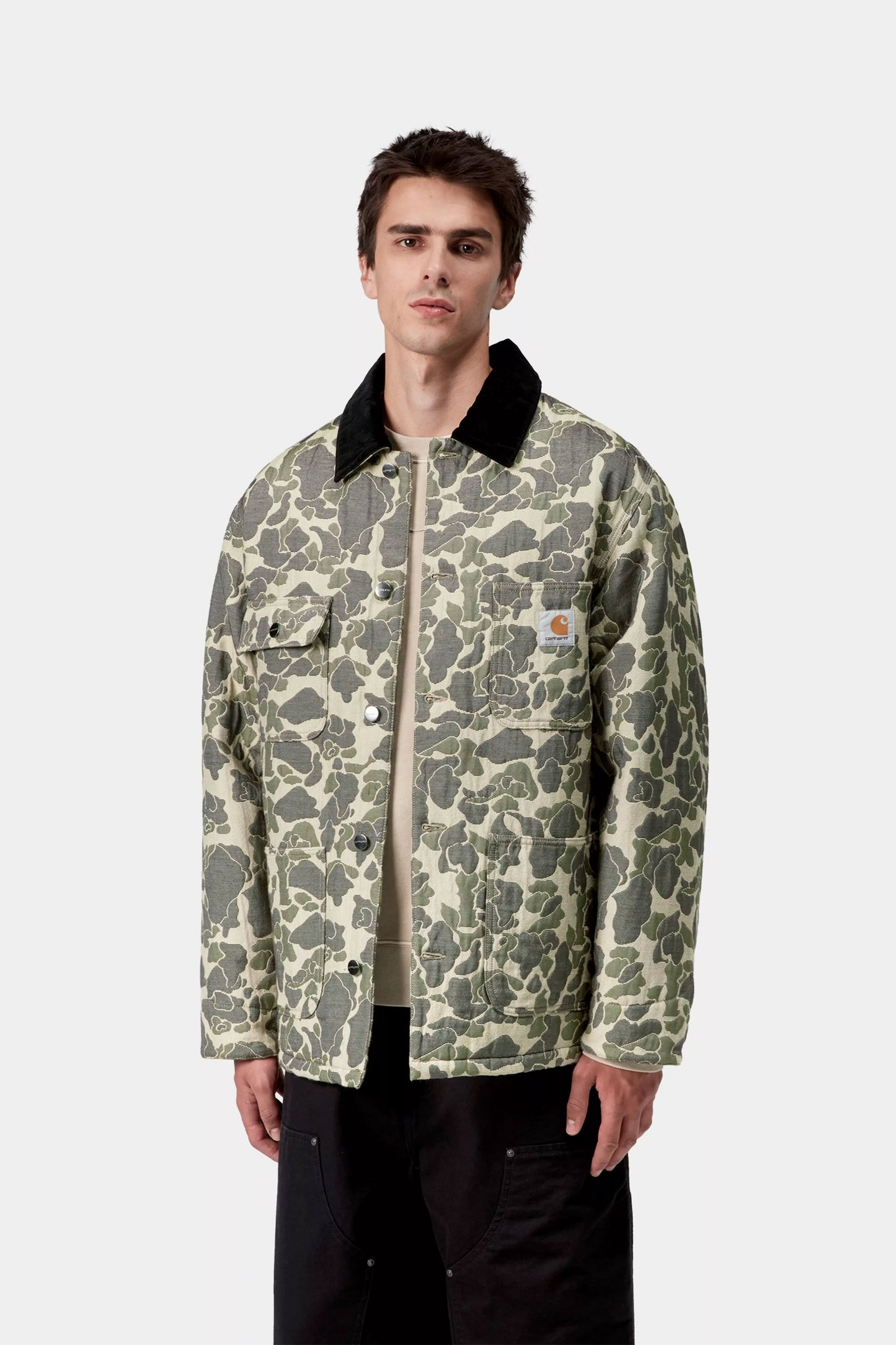 Pukas Surf Shop Carhartt WIP chore coat in camo duck jacquard green/tobacco