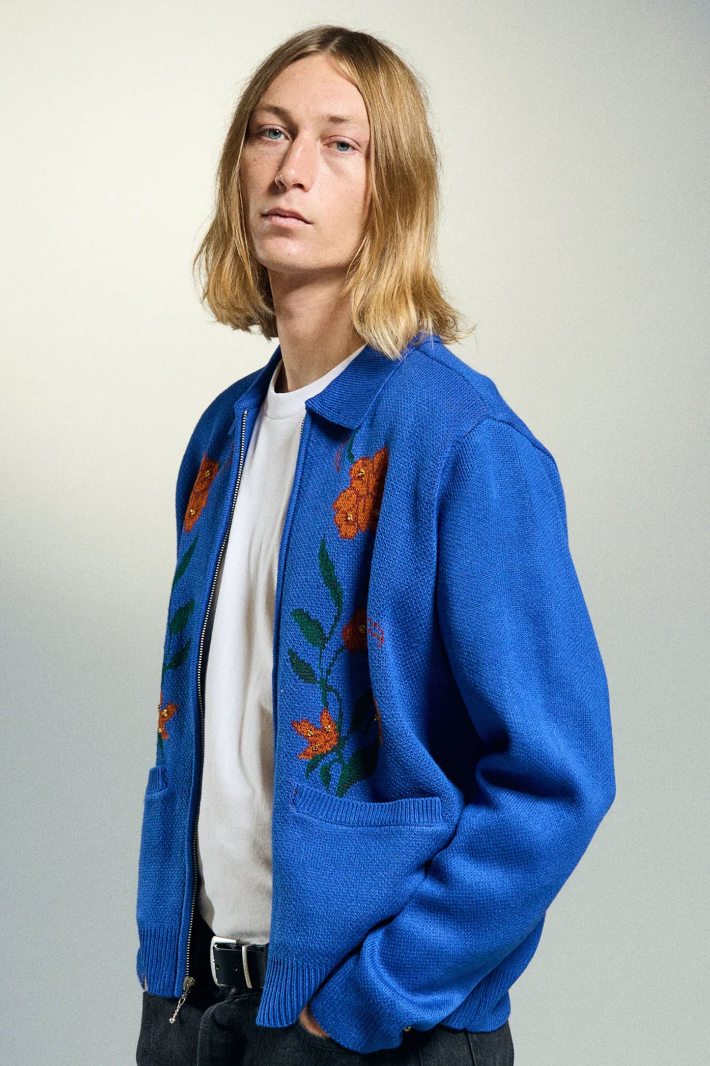 Pukas Surf Shop Man Jacket Obey Floral Zip Cardigan Surf Blue