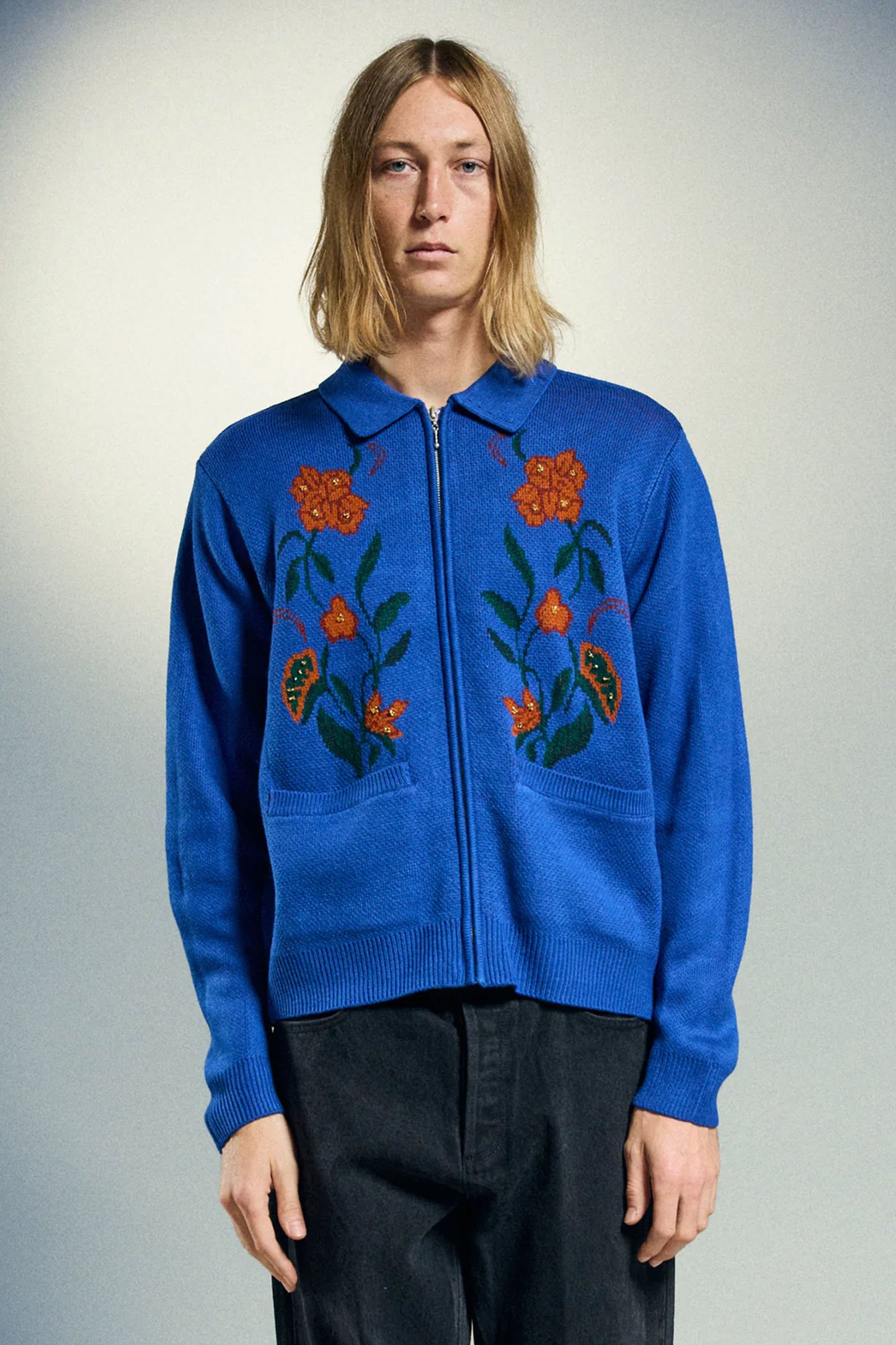Pukas Surf Shop Man Jacket Obey Floral Zip Cardigan Surf Blue