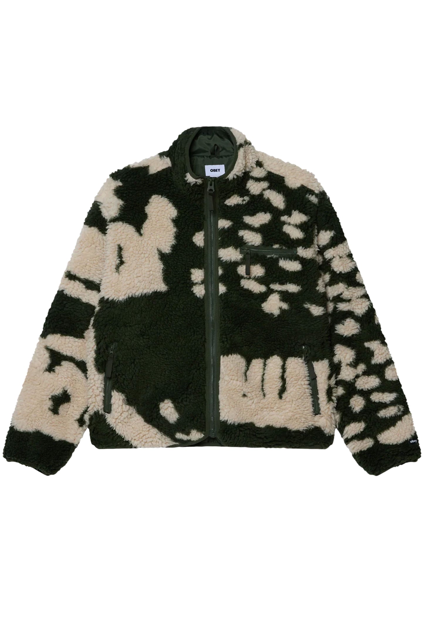 Obey Green and white patterned sherpa jacket Pukas Surf Shop