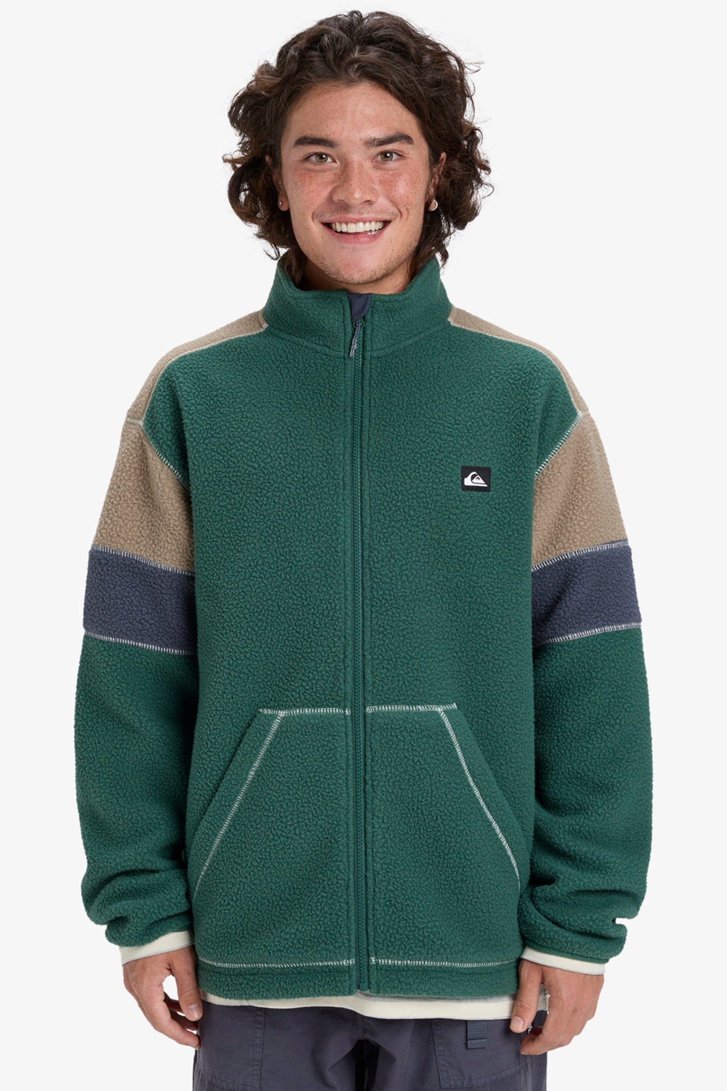 Pukas Surf Shop Quiksilver Clean Coast Block fleece jacket terracotta relaxed layering style