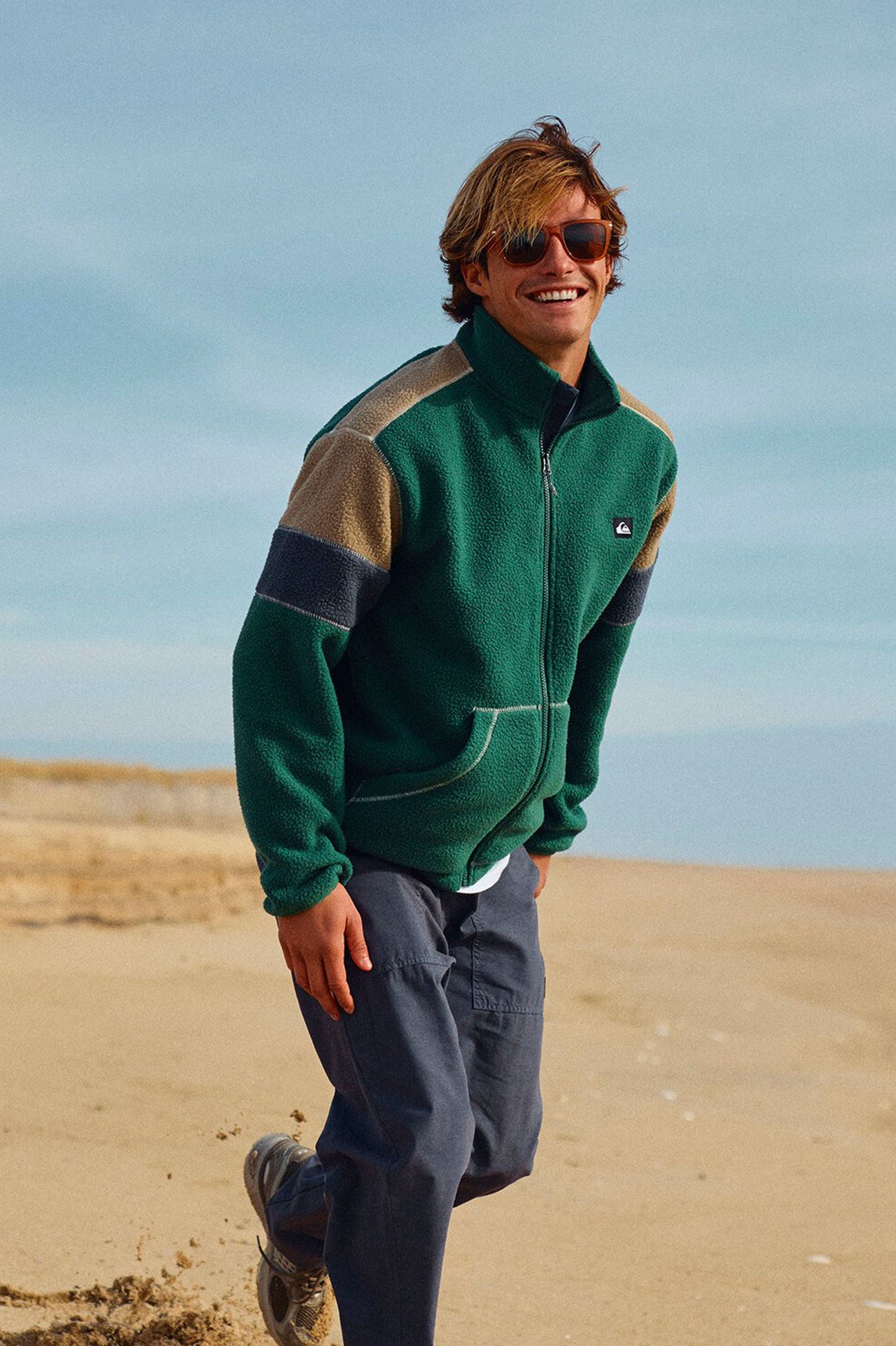 Pukas Surf Shop Quiksilver Clean Coast Block fleece jacket terracotta relaxed layering style