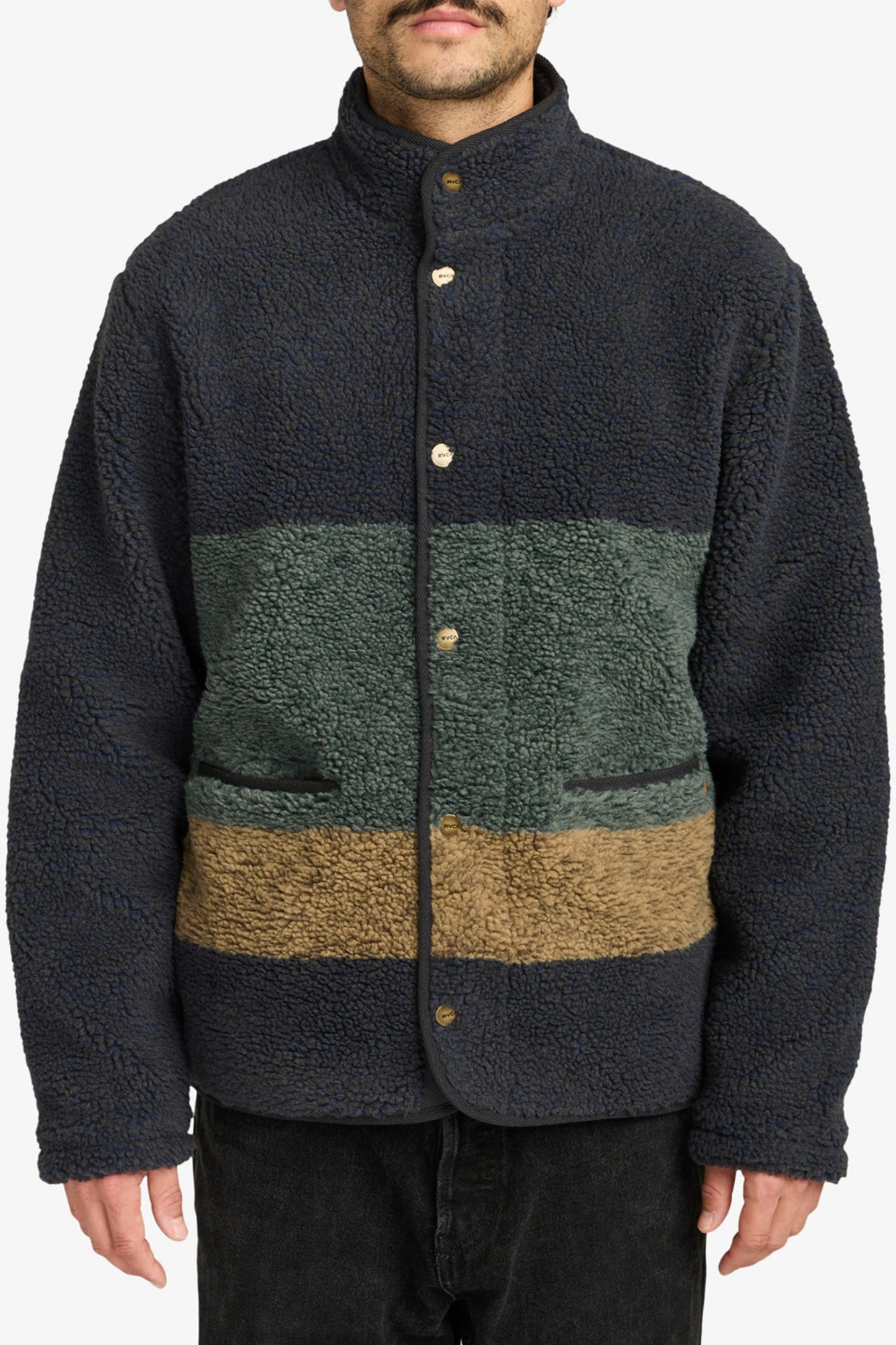 Pukas Surf Shop RVCA Westwood Snap fleece jacket color block button-up soft texture