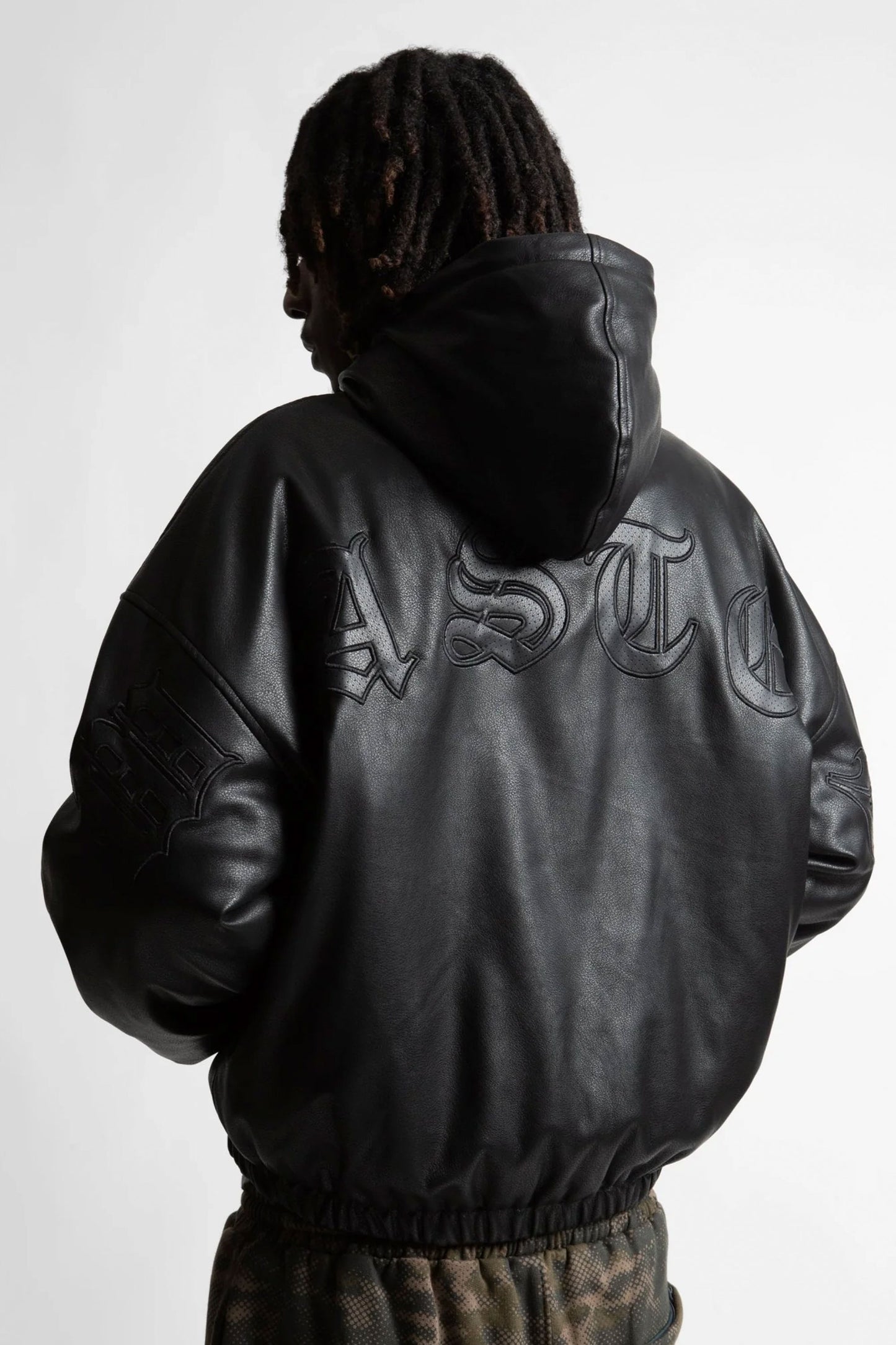 Black leather jacket with embossed Wasted Paris logo Pukas Surf Shop