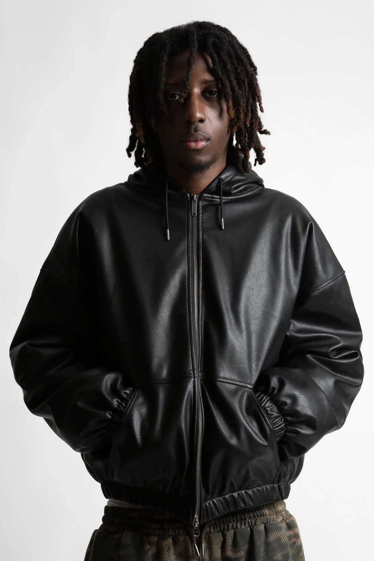 Black leather jacket with embossed Wasted Paris logo Pukas Surf Shop