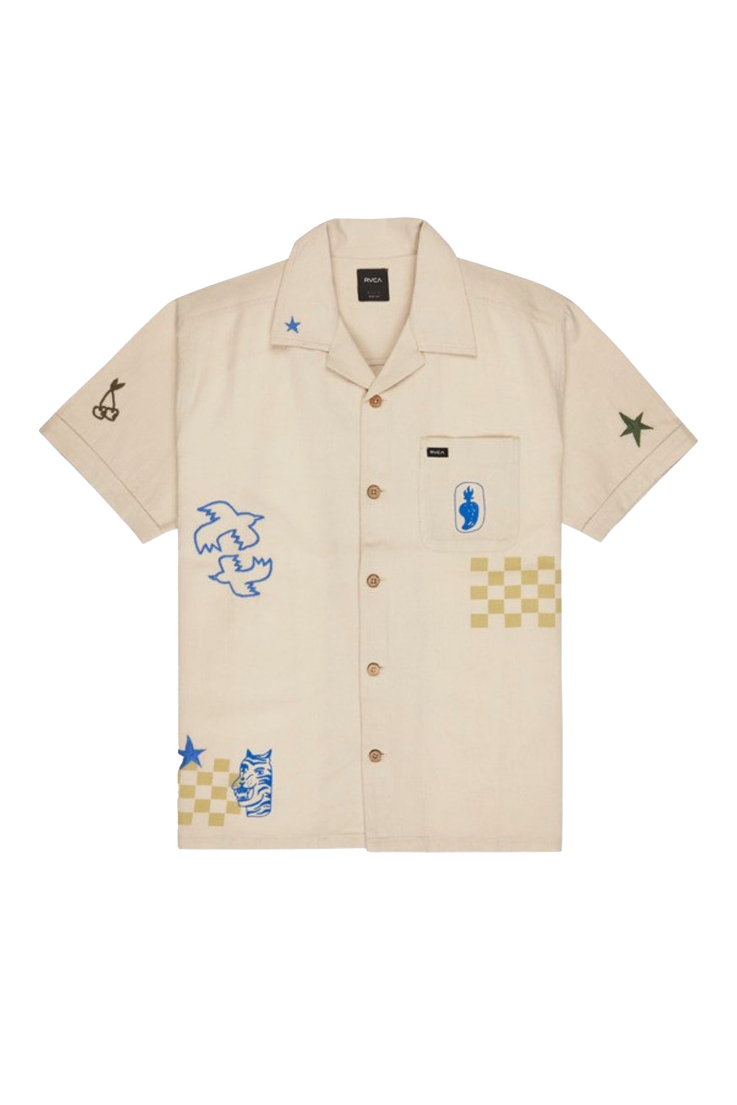 RVCA AF Elements Shirt in SEZ0 – men's relaxed fit printed shirt in sage, new arrival at Pukas Surf Shop