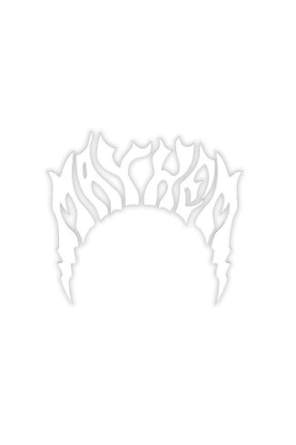 A white die-cut vinyl decal with a stylized flame-like arch design, shown on a plain white background.