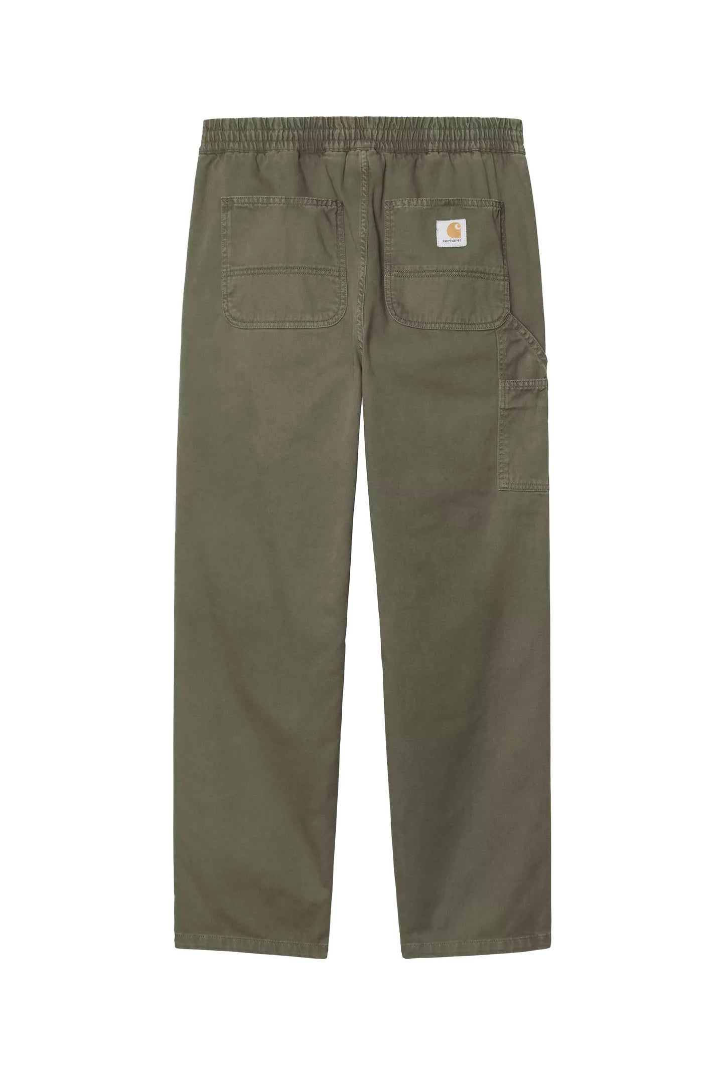 Carhartt WIP Flint Pant Leaf - detail view of organic cotton Moraga twill fabric and elasticated waistband