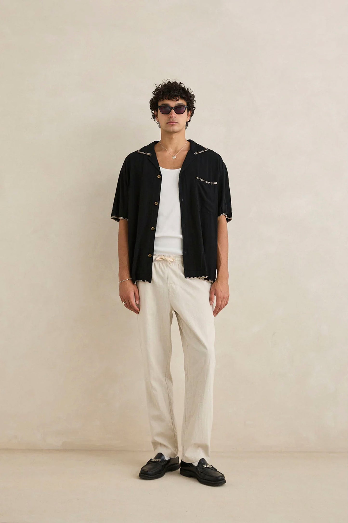 RHYTHM Linen Jam Pant bone linen pants for men
