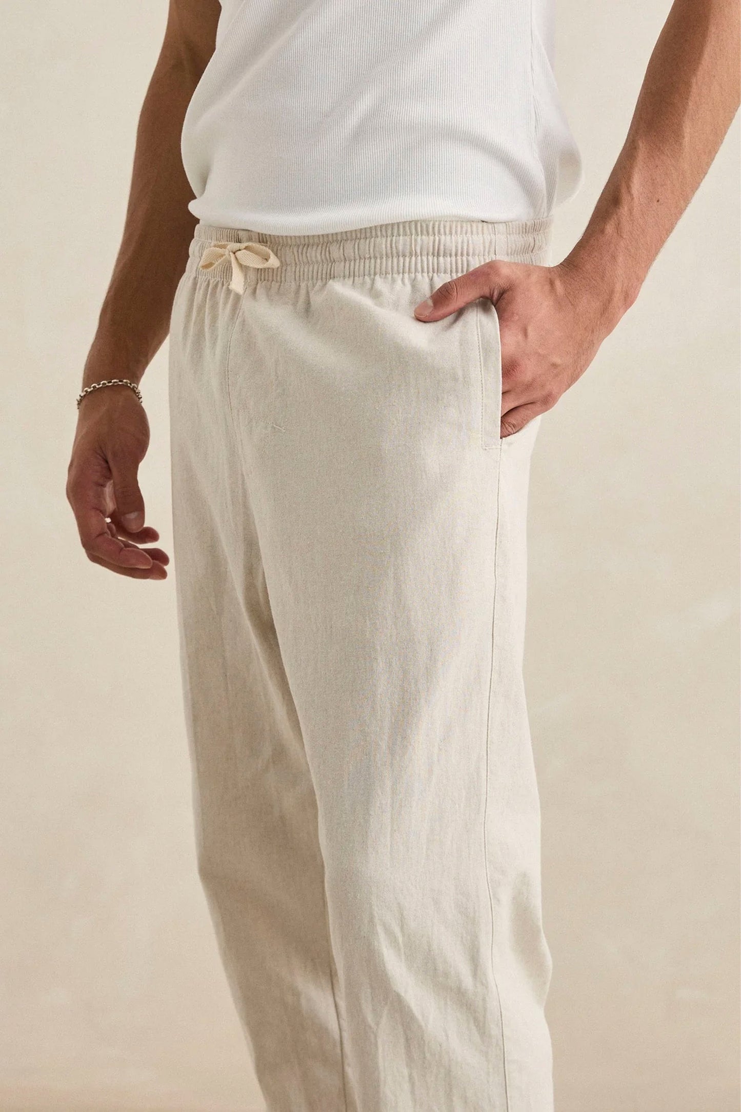 RHYTHM Linen Jam Pant bone linen pants for men
