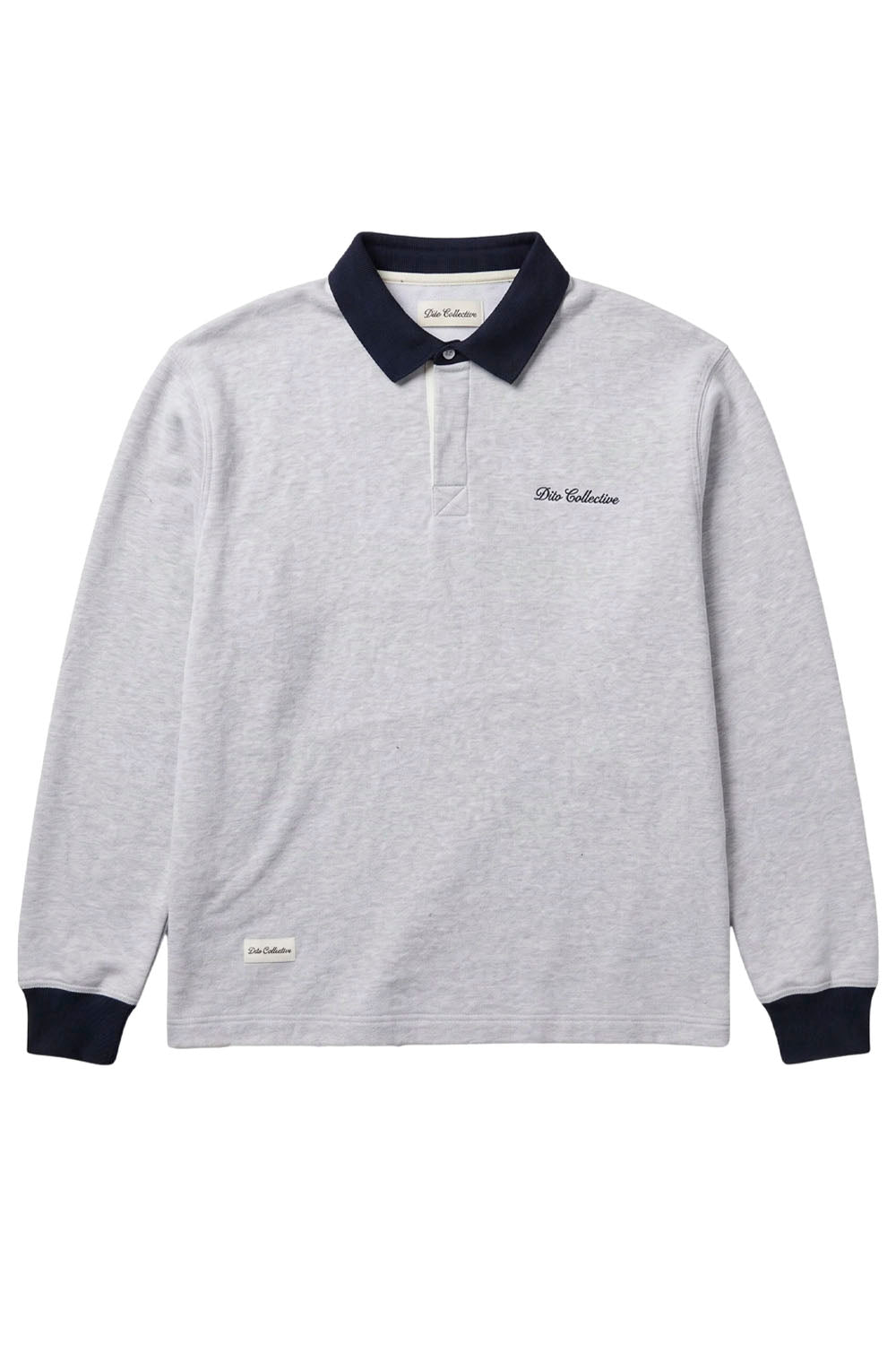 Dito Collective Corduroy Collar Rugby Polo in Grey Marl organic cotton with navy collar — Pukas Surf Shop

