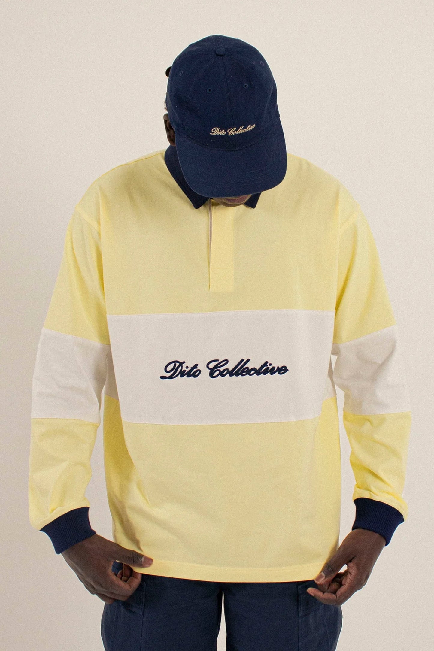 DITO COLLECTIVE Summer Rugby Polo light yellow striped polo for men
