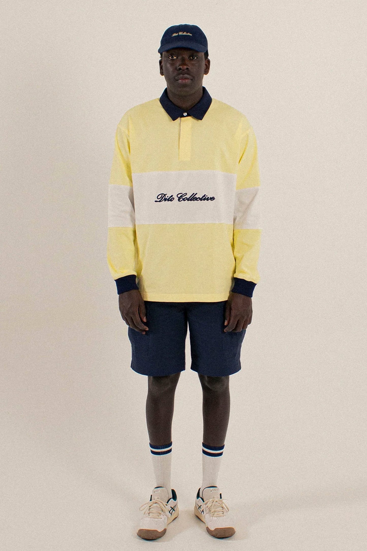 DITO COLLECTIVE Summer Rugby Polo light yellow striped polo for men
