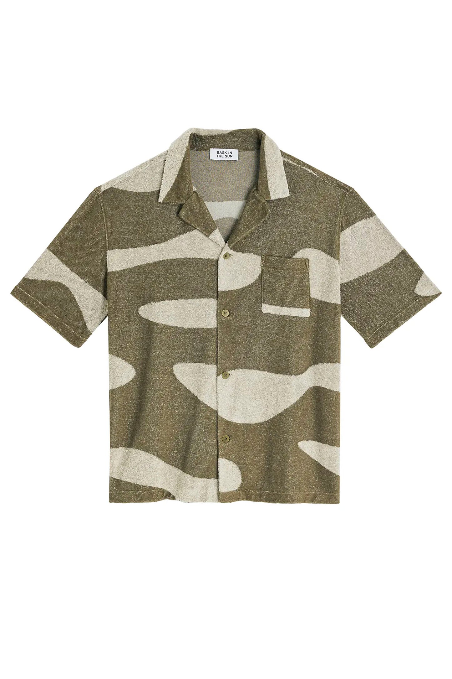 Bask In The Sun Borja Shirt in Olive – organic cotton terry men's shirt, front view | Pukas Surf Shop