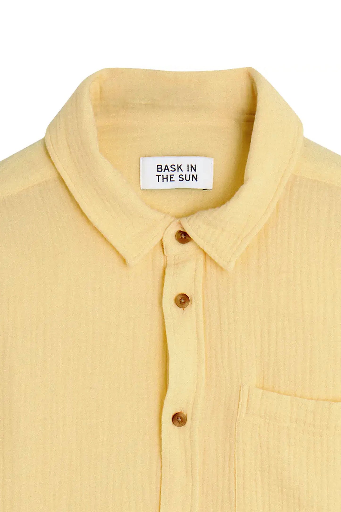 Bask In The Sun Oihana Shirt Pollen — detail view, lightweight cotton gauze summer shirt