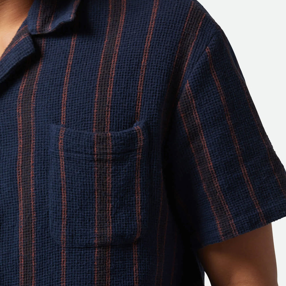 Pukas Surf Shop Man Shirt Brixton Bunker Waffle Stripe Woven Washed Navy