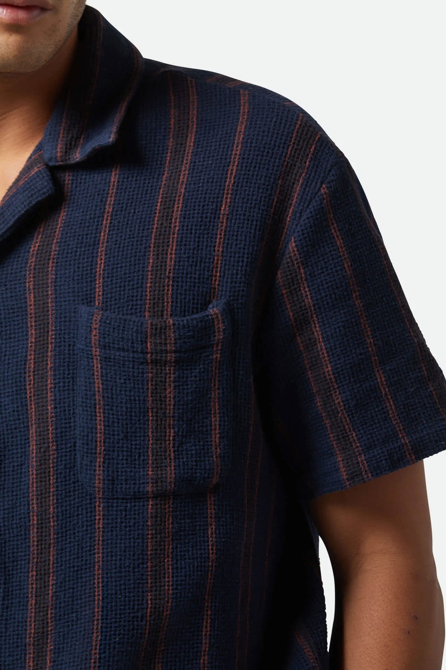 Pukas Surf Shop Man Shirt Brixton Bunker Waffle Stripe Woven Washed Navy