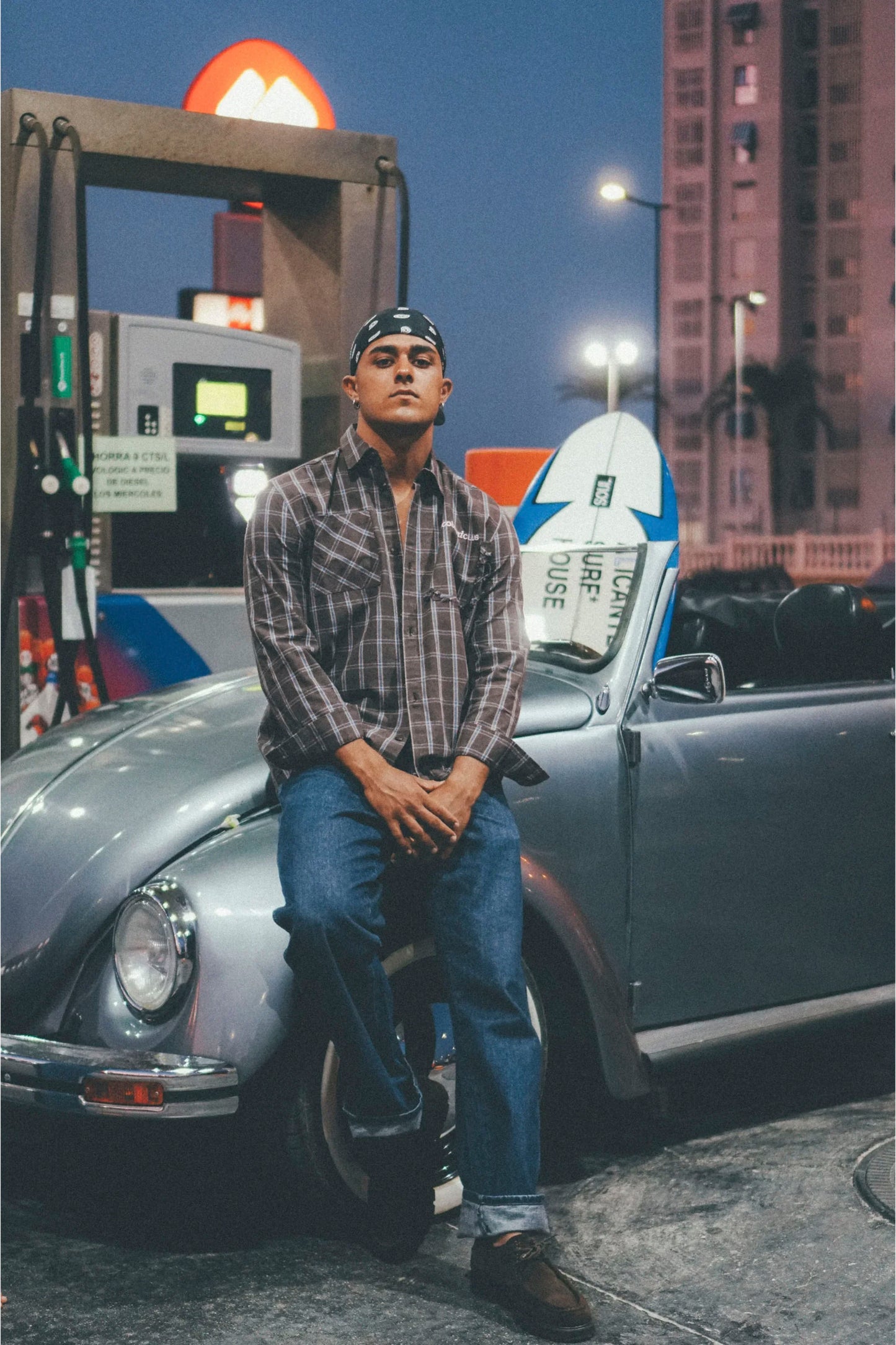 CUCO BOARD CLUB Driftwood Overshirt brown windowpane plaid cropped overshirt unisex coastal style