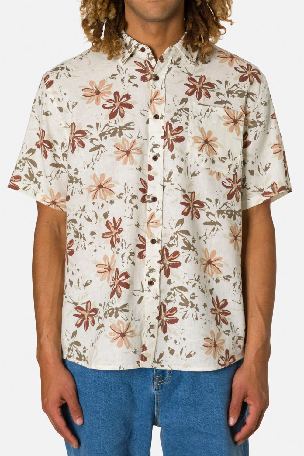 Katin Petals Shirt in Brush print – front view, men's floral short-sleeve shirt at Pukas Surf Shop