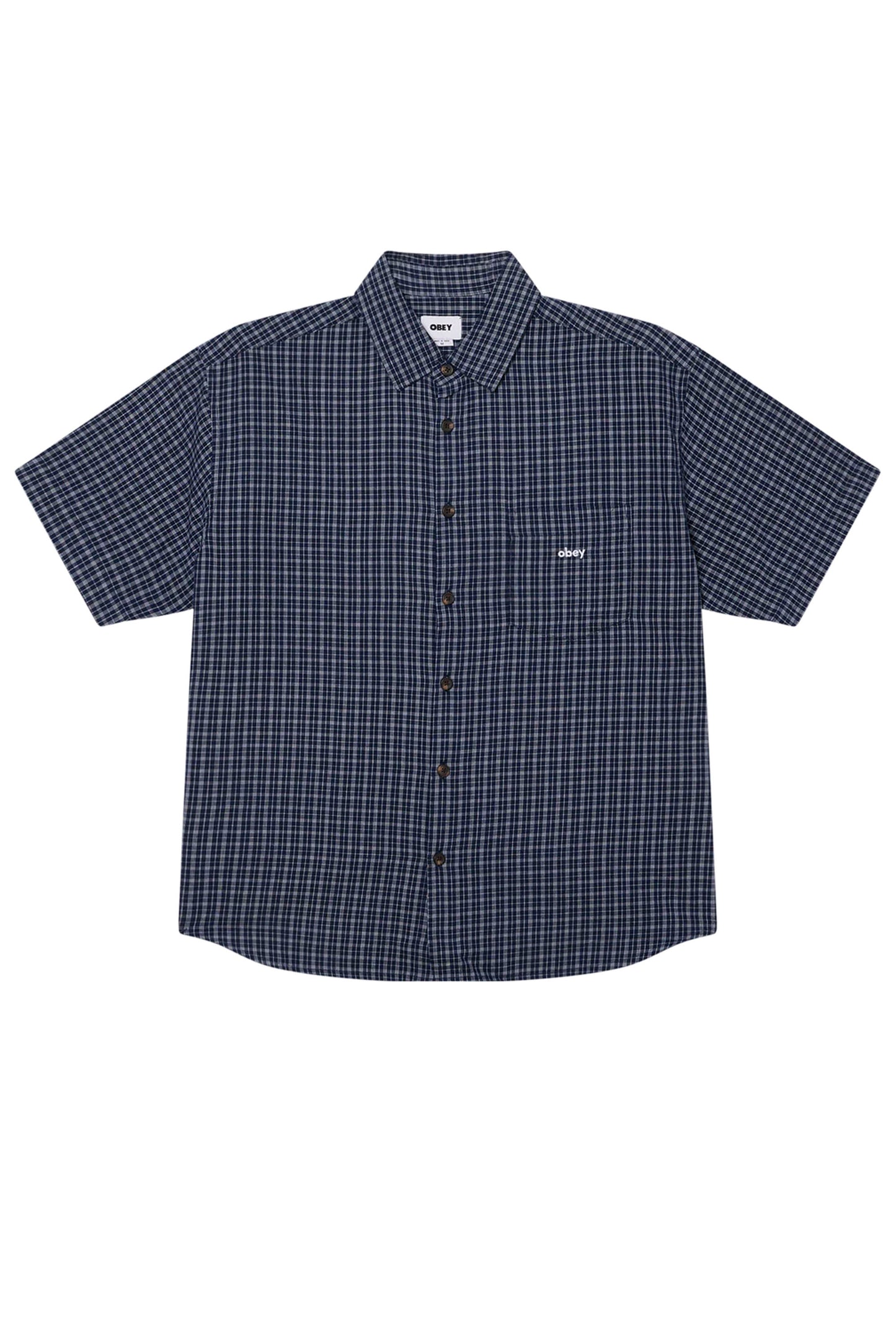 Navy  OBEY Bigwig Ian short-sleeve shirt on a white background