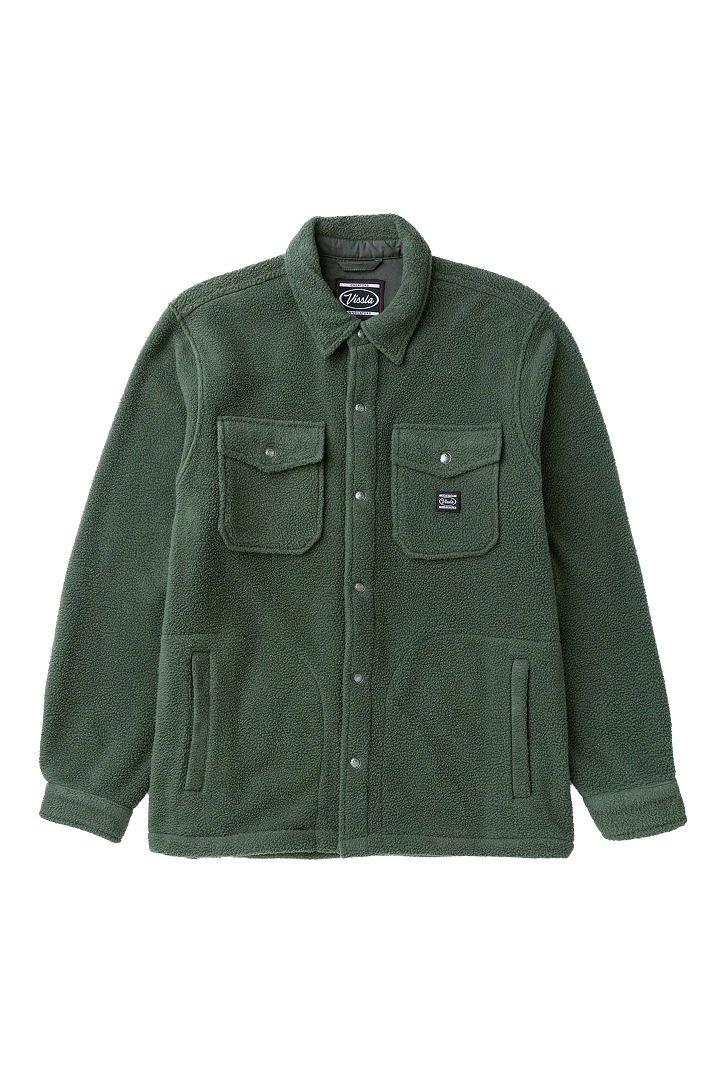 Vissla Pukas Surf Shop Peaks Sherpa Solid Eco Shirt Vintage Green relaxed sherpa overshirt