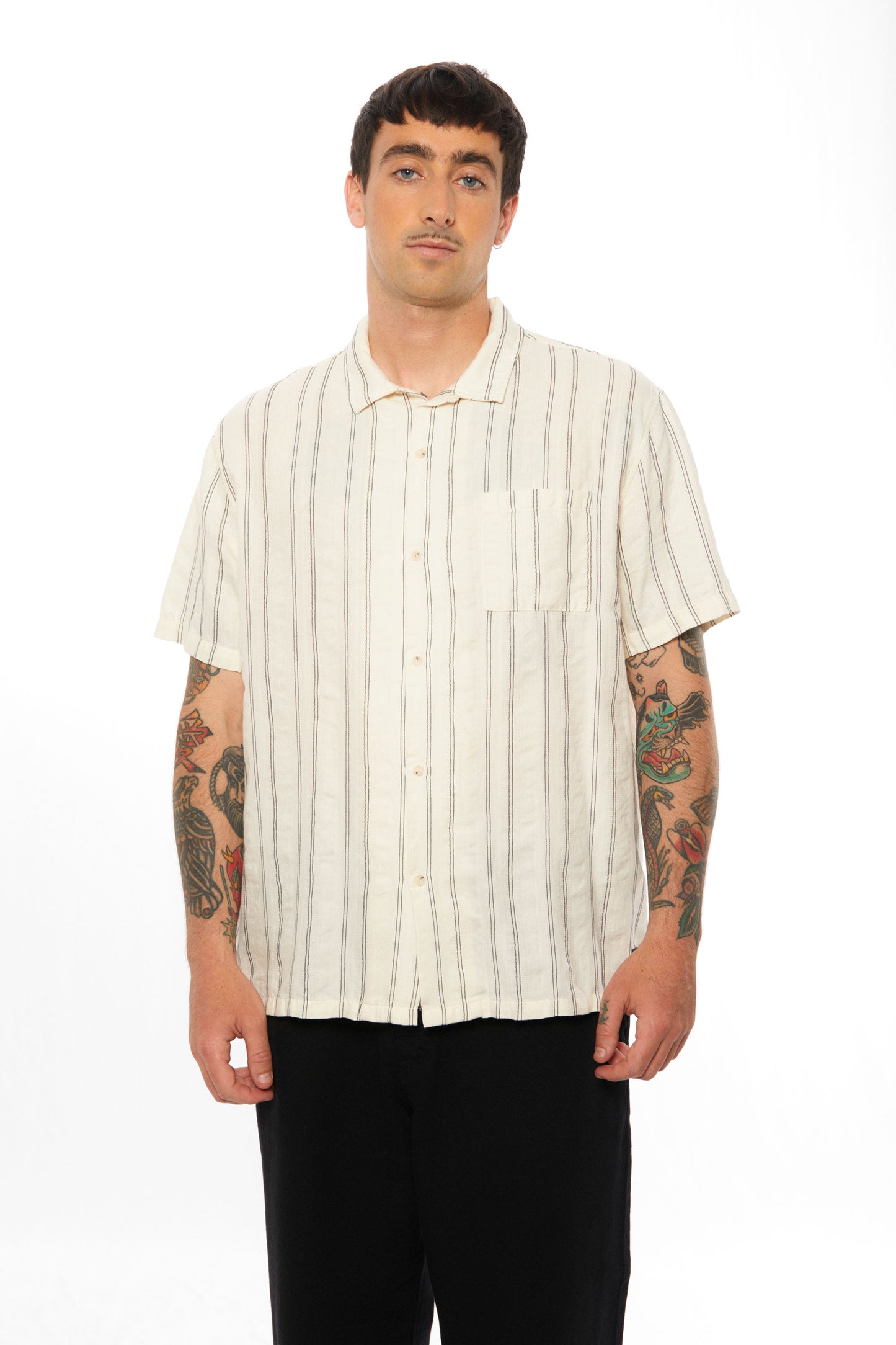 Pukas Surf Shop Man Shirt Pukas Clothing Linen Stripes Shirt Cream