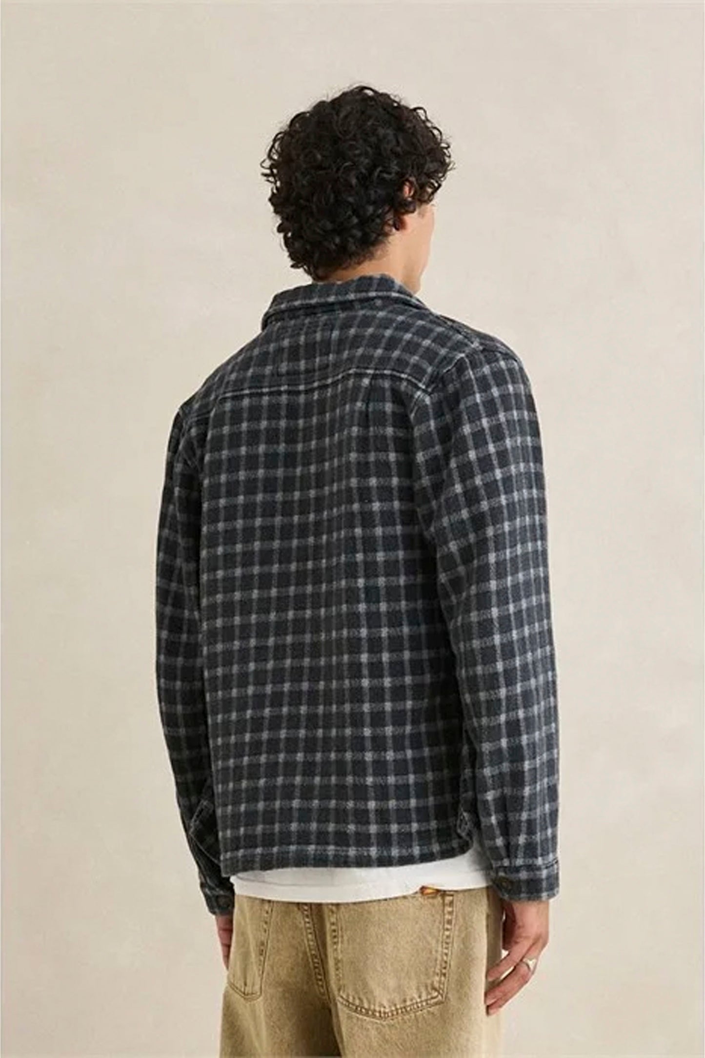 RHYTHM Jacquard Check Longsleeve Shirt in charcoal - men's 100% cotton long sleeve shirt with check pattern
