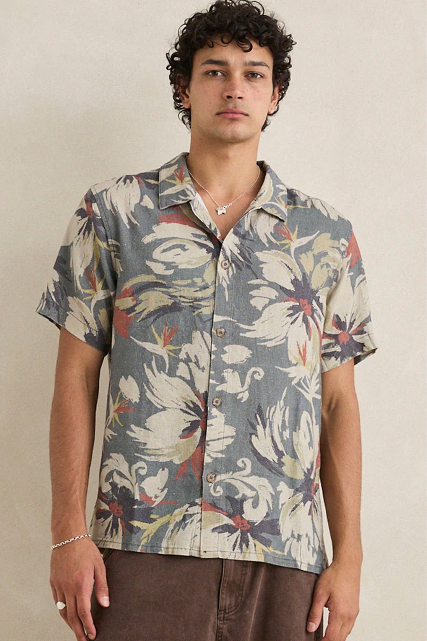 RHYTHM Tropical Camo Shirt in linen rayon blend - men's short sleeve shirt with subtle camo print