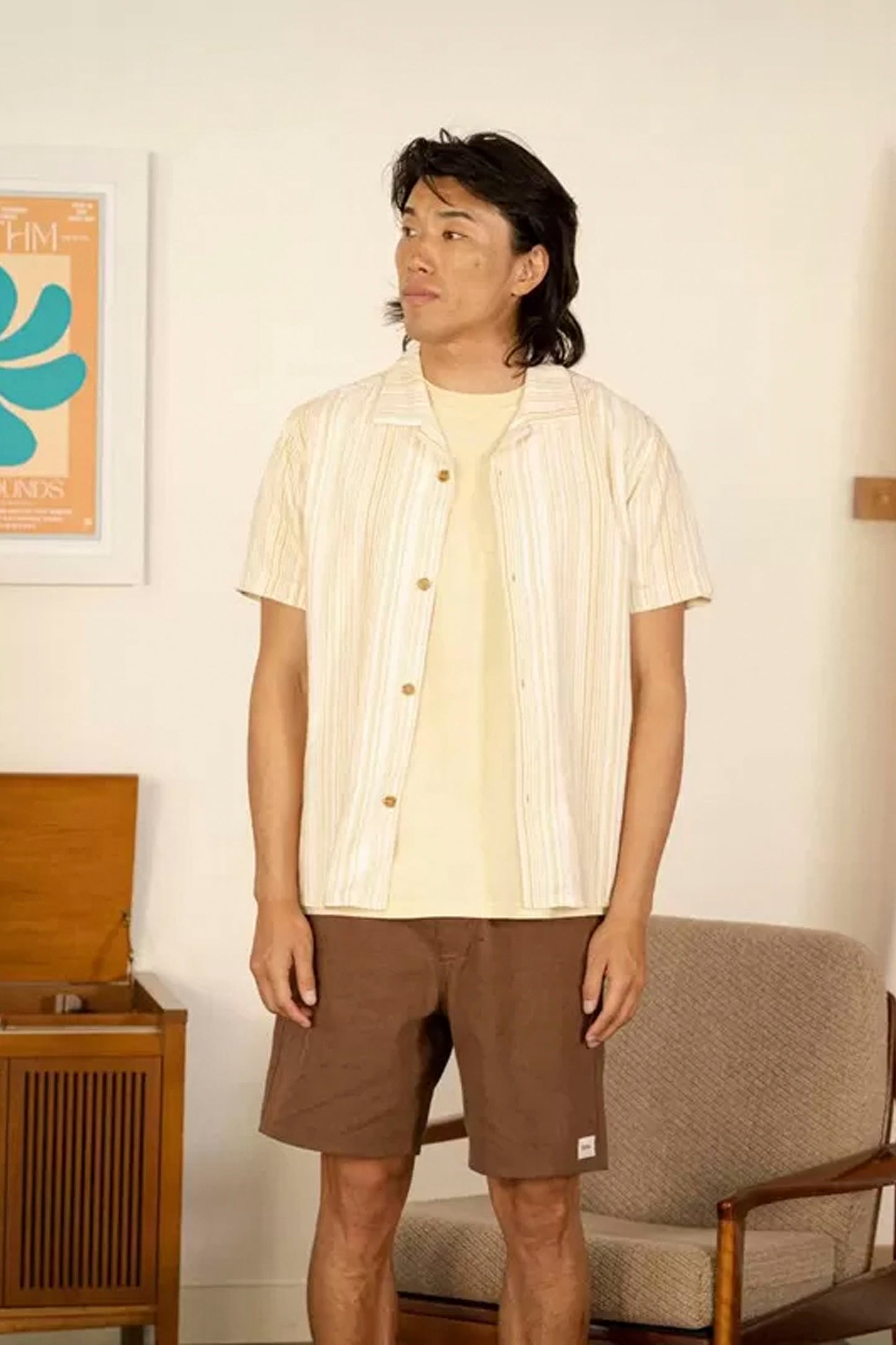 Rhythm Vacation Stripe natural cotton shirt with Cuban collar - coastal lifestyle menswear