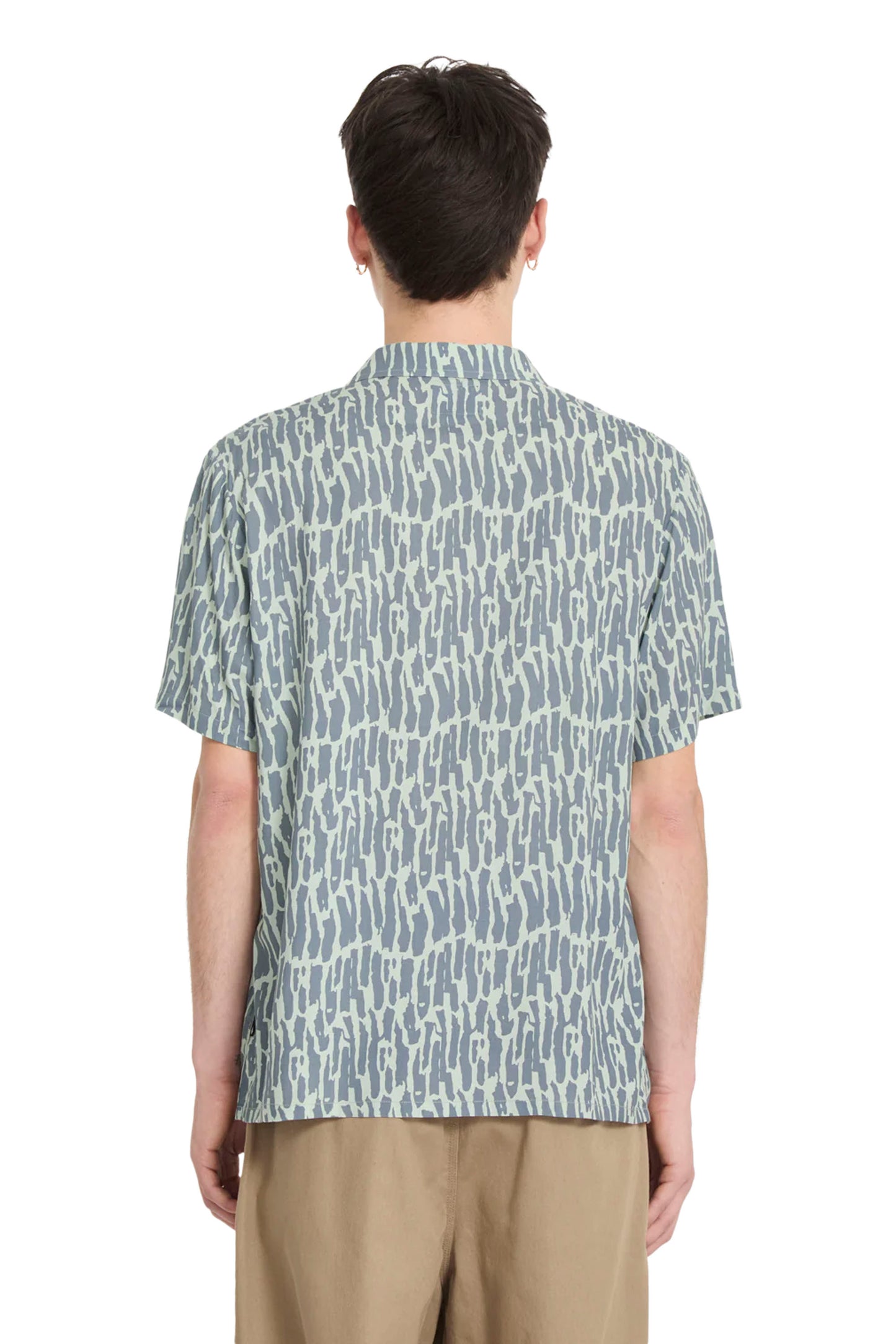 VOLCOM Boldstone Shirt in Tradewinds - lightweight viscose short sleeve shirt with boxy fit and all-over print for men