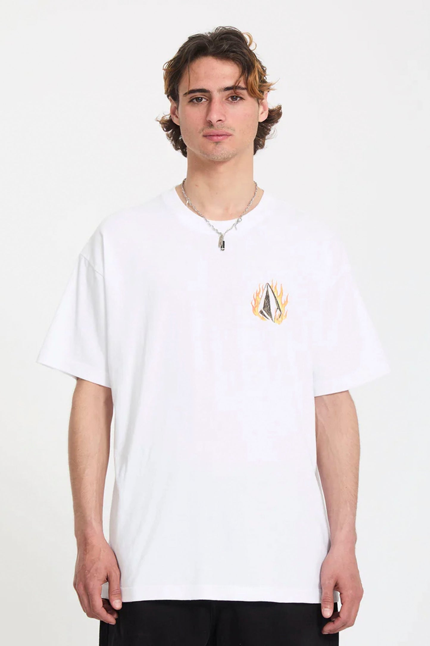 VOLCOM Double Fantasy T-Shirt in black - oversized organic cotton tee with front and back screen prints for men