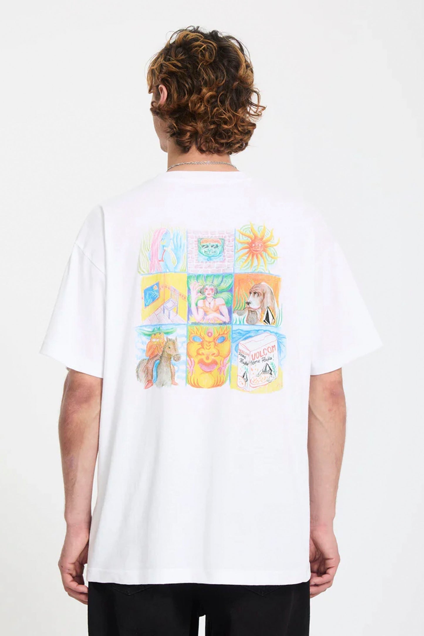 VOLCOM Double Fantasy T-Shirt in black - oversized organic cotton tee with front and back screen prints for men