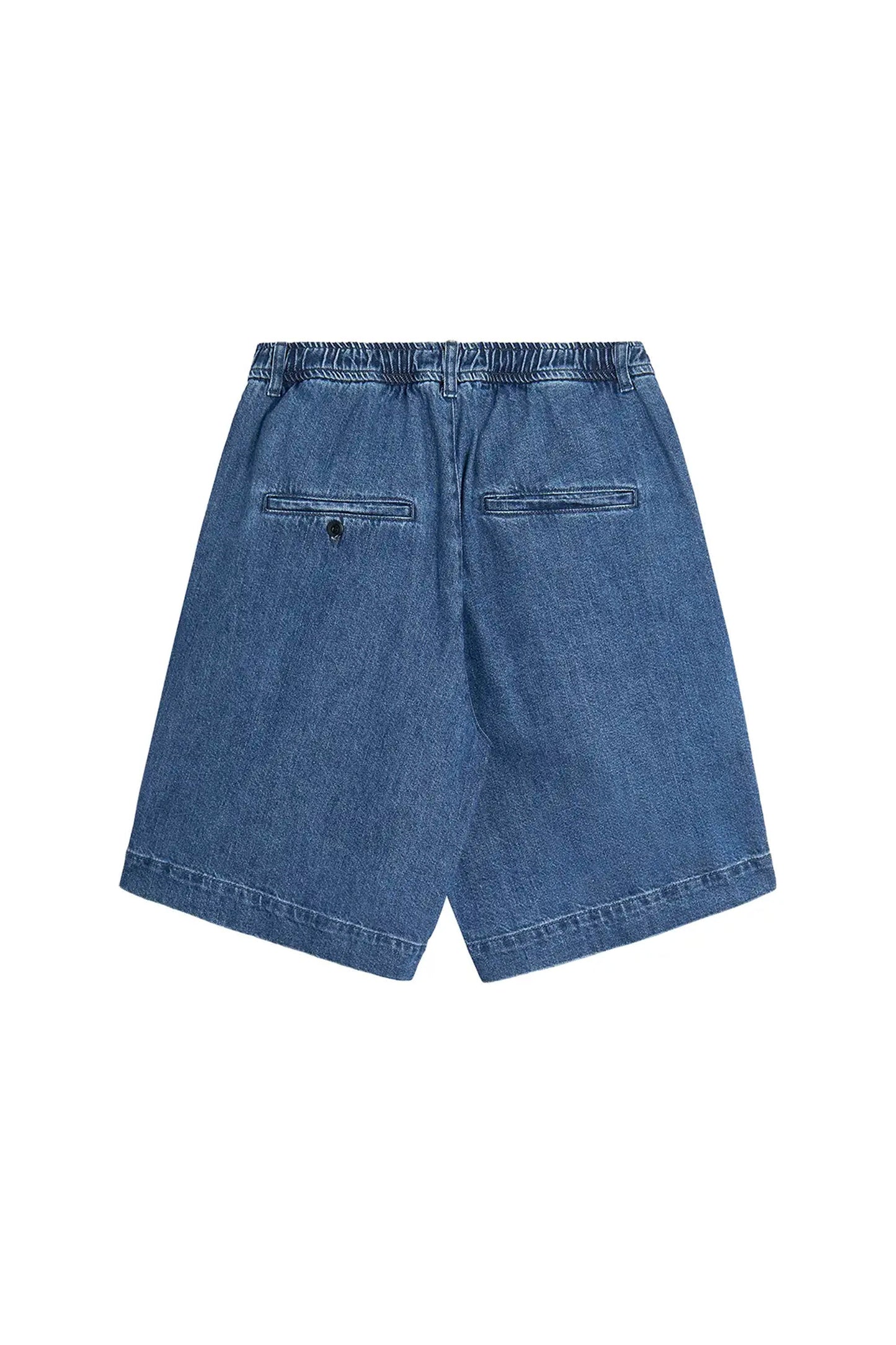 Bask In The Sun Alfredo Short Denim — back view, relaxed fit shorts with elasticated waistband