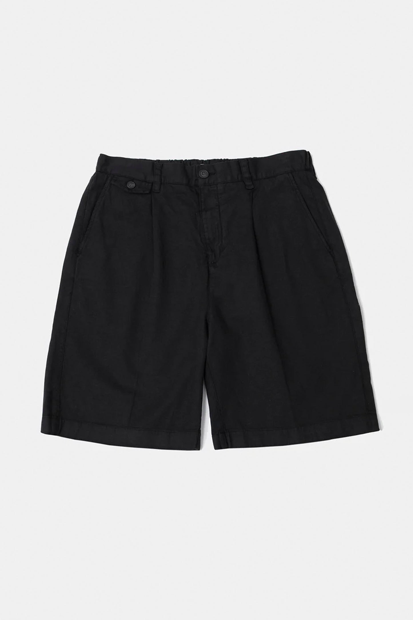 EDMMOND Summer Jack Short Pant Plain Black – Relaxed fit classic black short with elasticated waistband, product view
