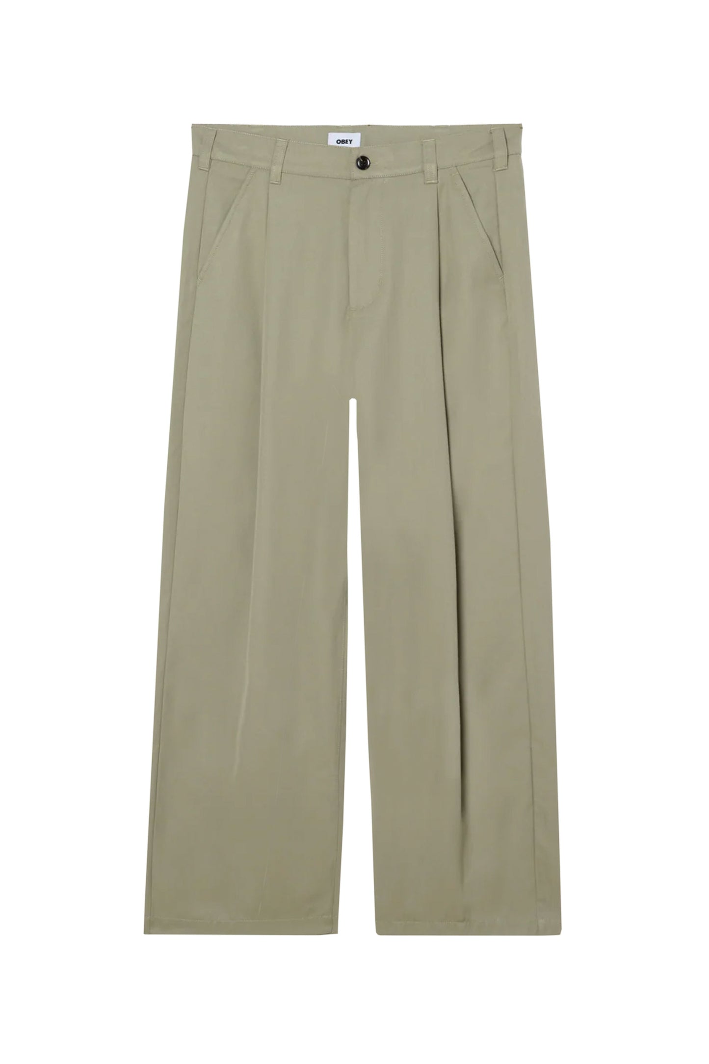 Beige OBEY Otis pleated pants on a white background
