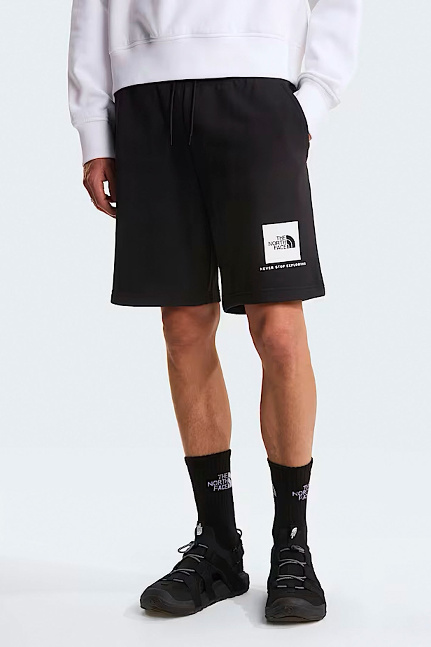 The North Face Box NSE Light Regular Shorts black close-up detail of Box NSE branding and fabric