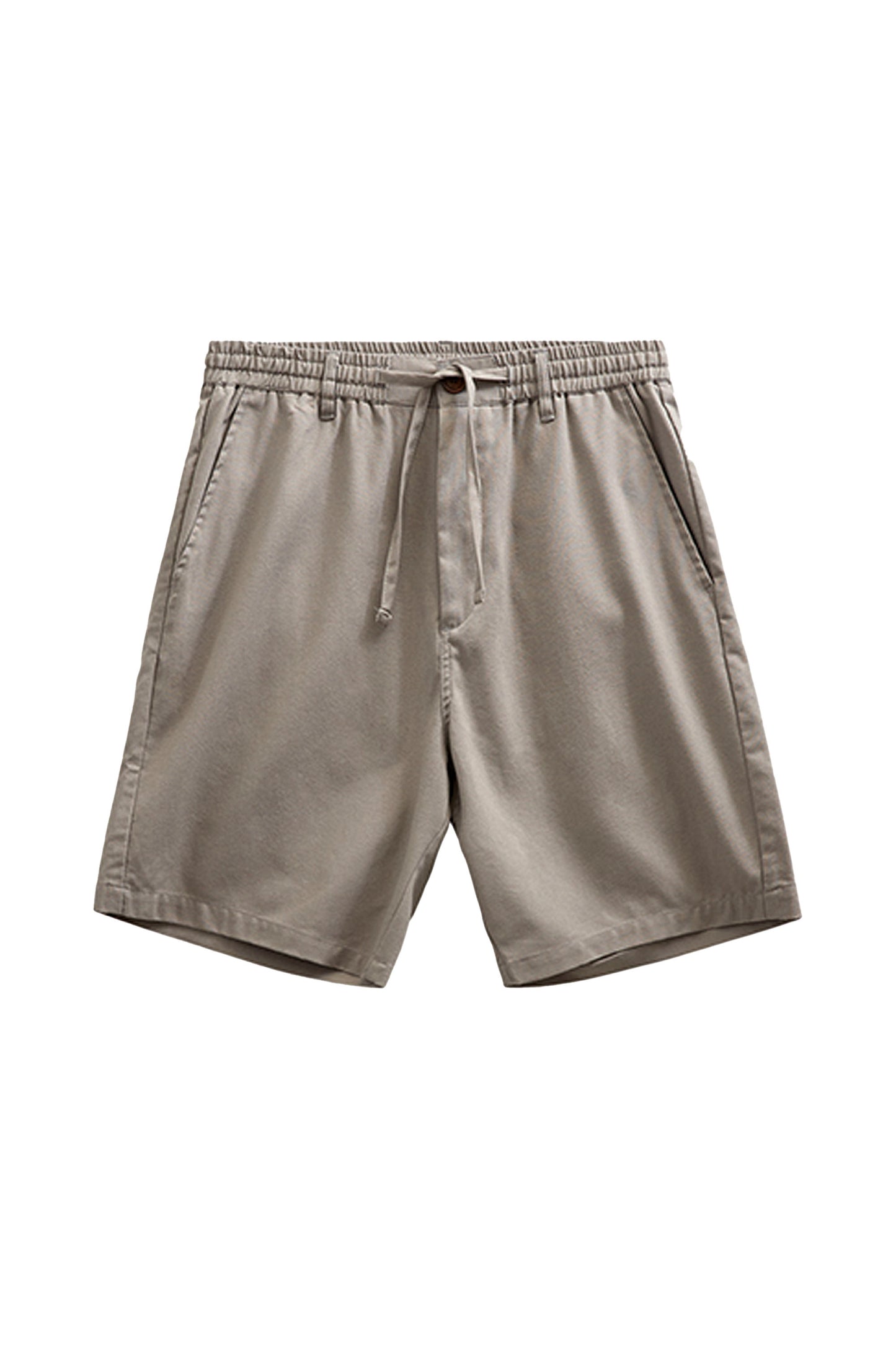 Beige shorts with a drawstring on a white background