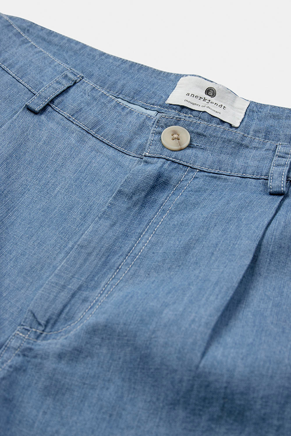 Anerkjendt Akjan Chambray Shorts in Medium Blue Denim — men's relaxed-fit summer shorts, new arrival at Pukas Surf Shop